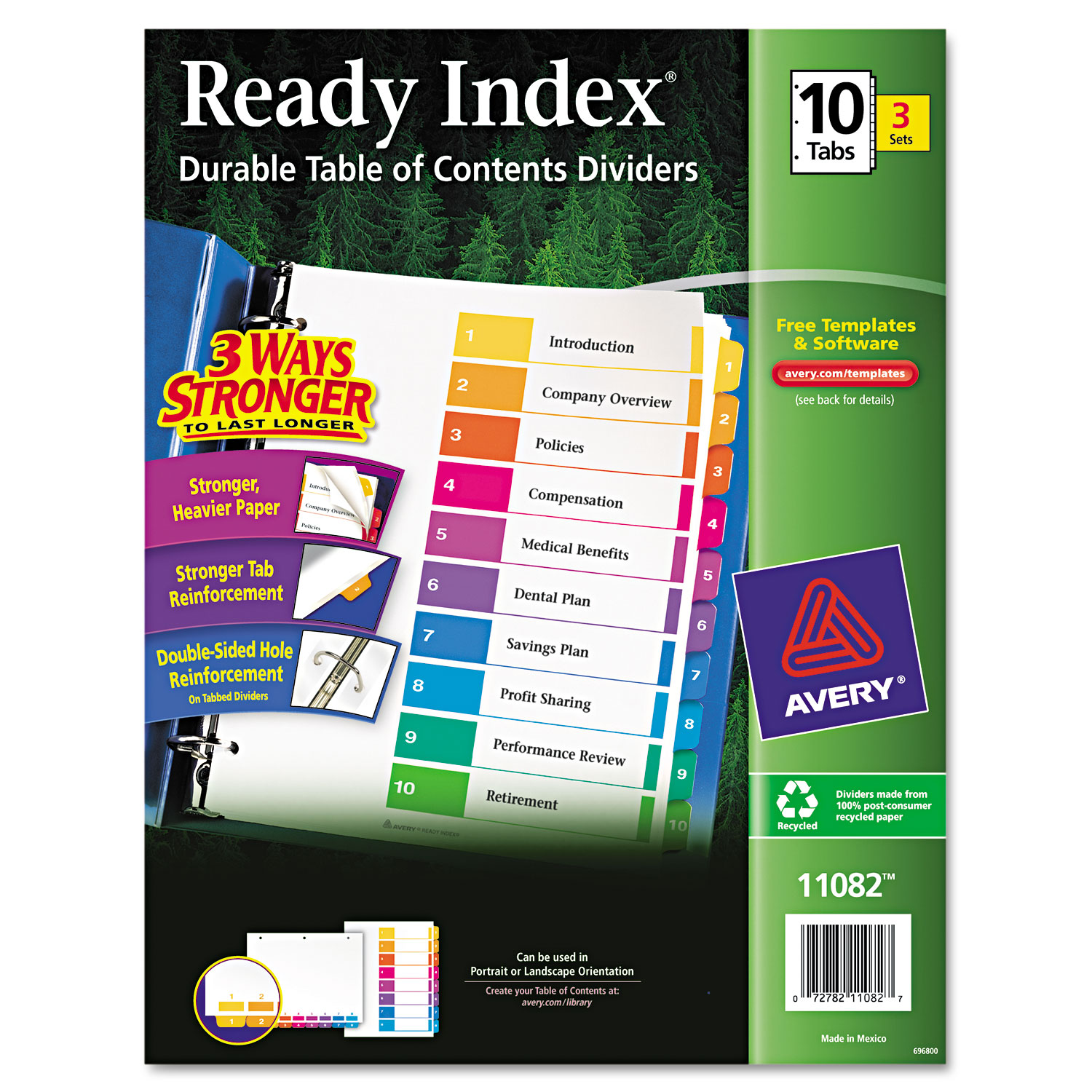 Customizable Table of Contents Ready Index Dividers with Multicolor Tabs, 10-Tab, 1 to 10, 11 x 8.5, White, 3 Sets