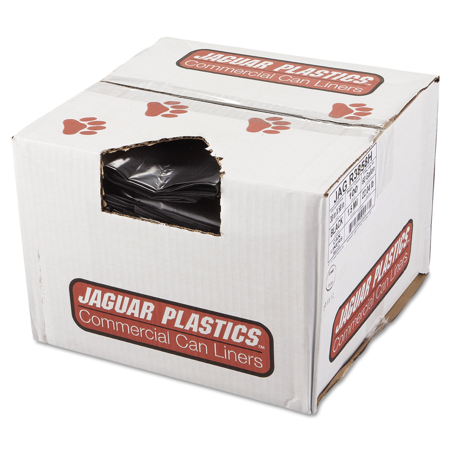  Jaguar Plastics JAGR3858H Repro Low-Density Can Liners, 60 gal, 1.5 mil, 38 x 58, Black, 100/Carton (JAGR3858H) 