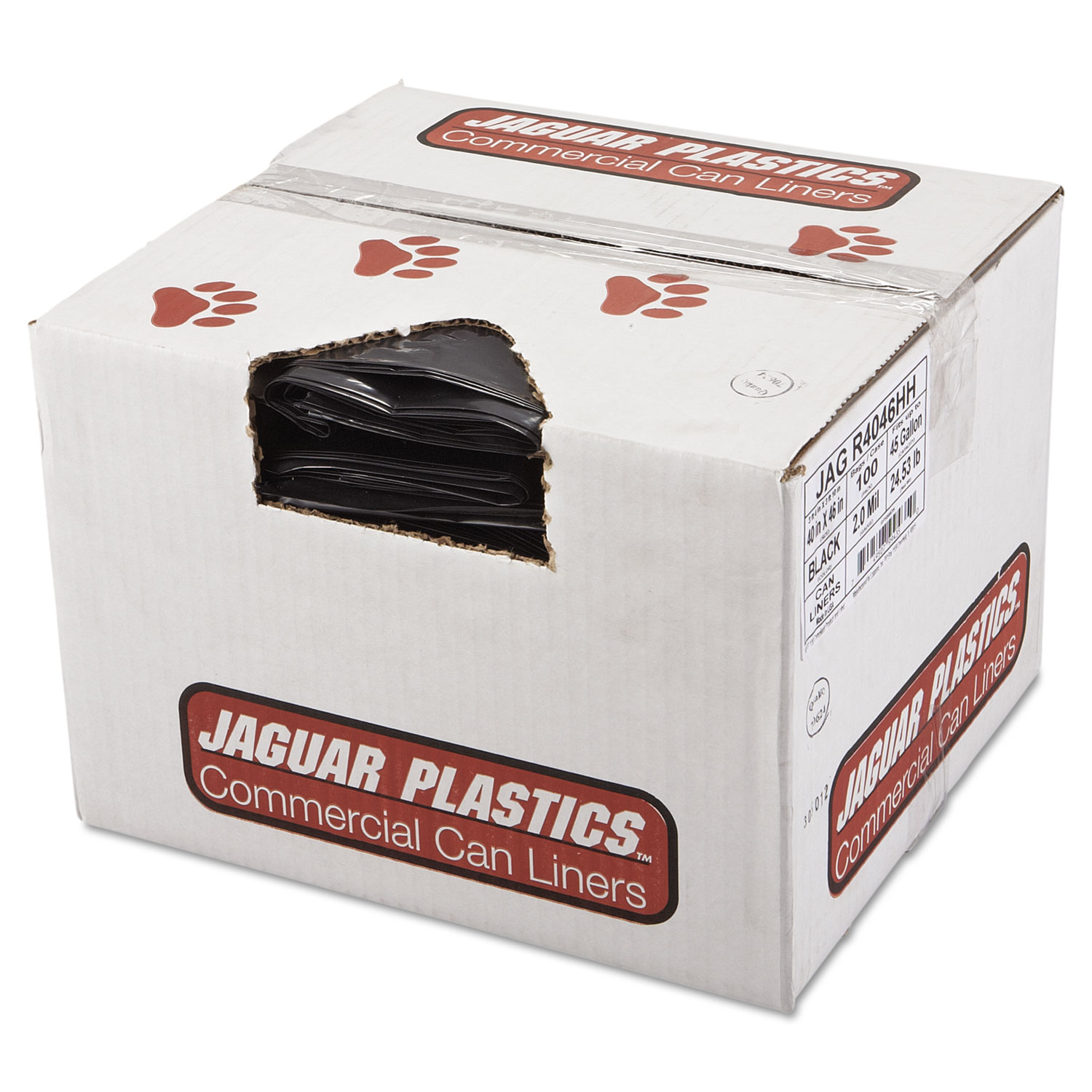  Jaguar Plastics JAGR4046HH Repro Low-Density Can Liners, 45 gal, 2 mil, 40 x 46, Black, 100/Carton (JAGR4046HH) 