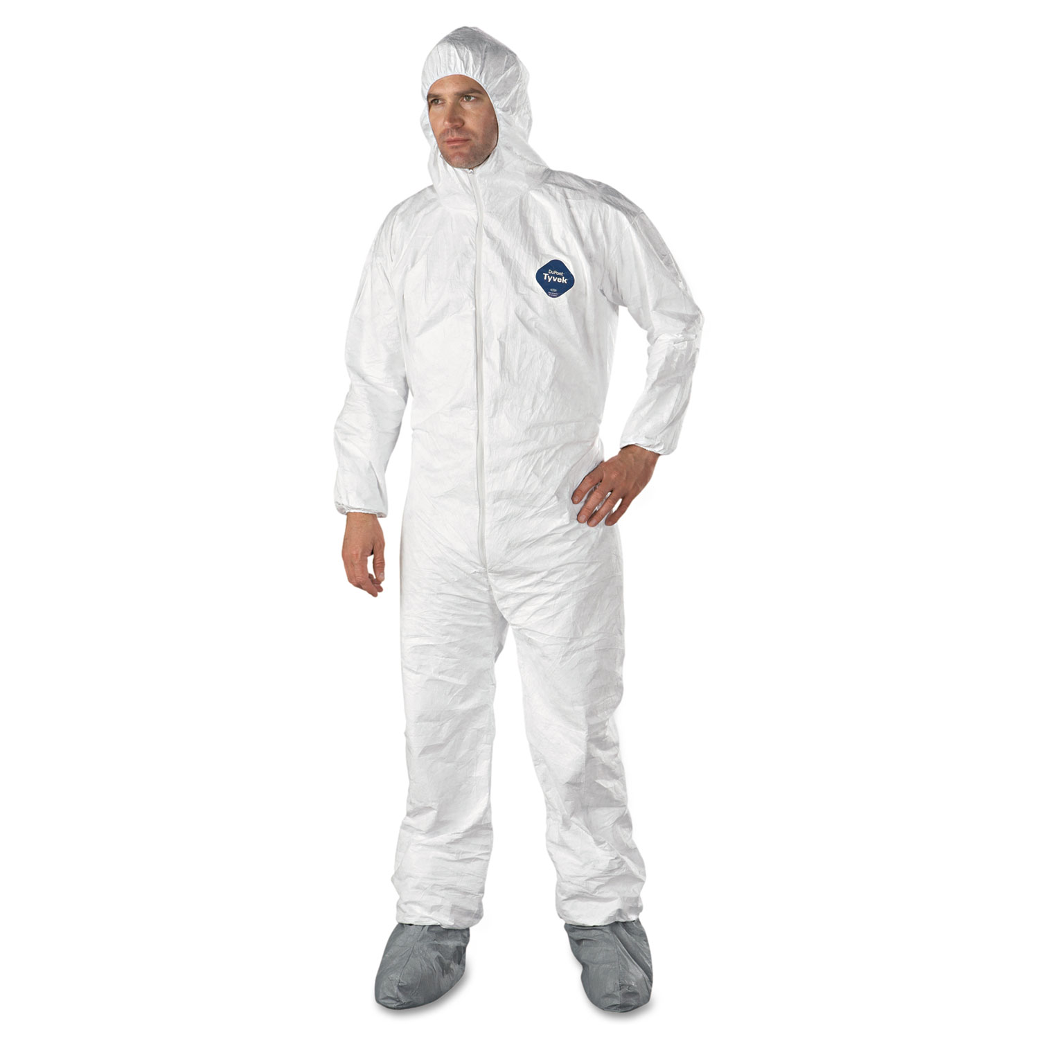  DuPont TY122SWHXL002500 Tyvek Elastic-Cuff Hooded Coveralls w/Boots, White, X-Large, 25/Carton (DUPTY122SXL) 