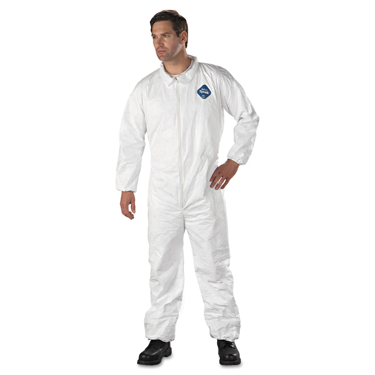  DuPont TY125SWH2X002500 Tyvek Elastic-Cuff Coveralls, HD Polyethylene, White, 2X-Large, 25/Carton (DUPTY125S2XL) 