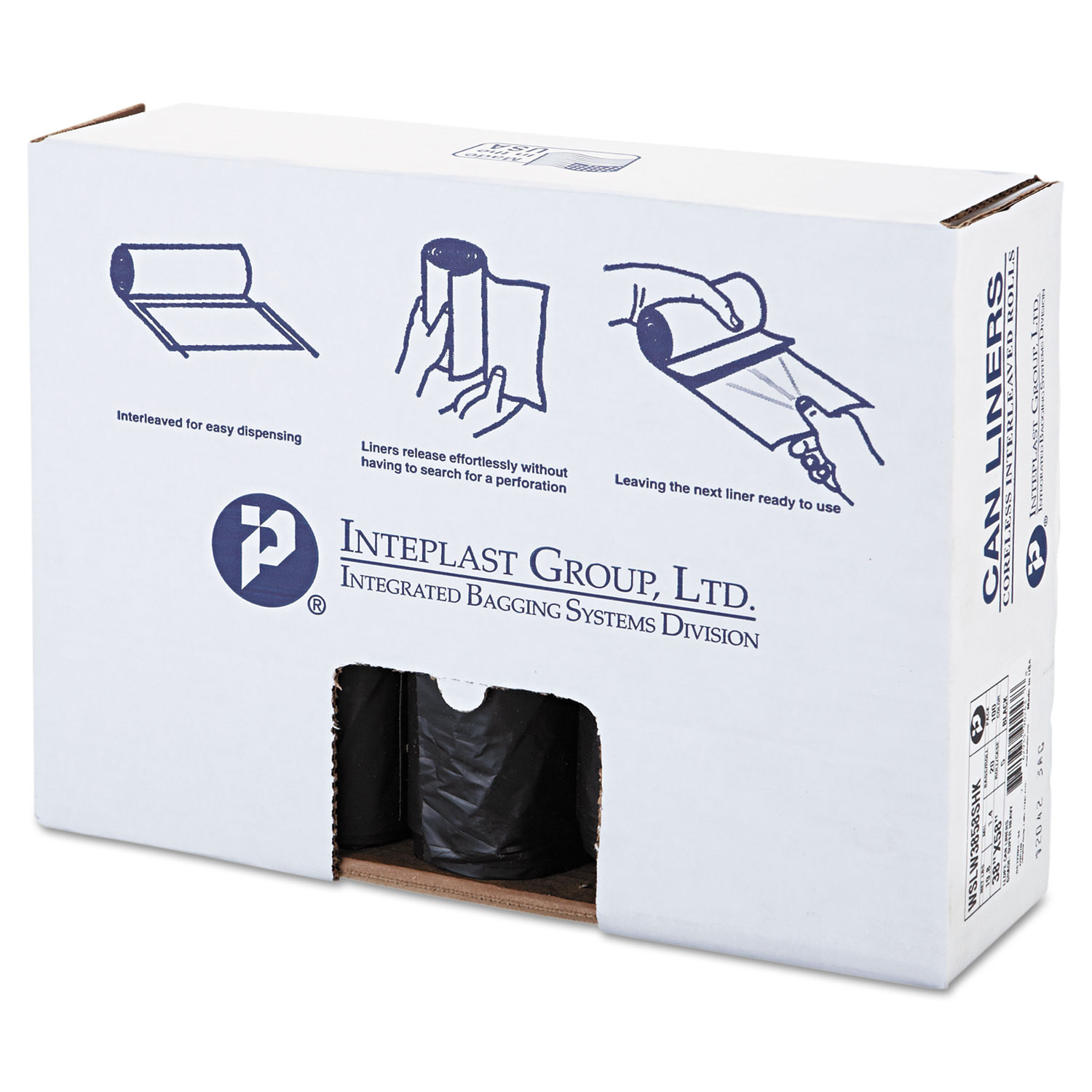  Inteplast Group WSLW3858SHK Low-Density Commercial Can Liners, 60 gal, 1.4 mil, 38 x 58, Black, 100/Carton (IBSSLW3858SHK) 
