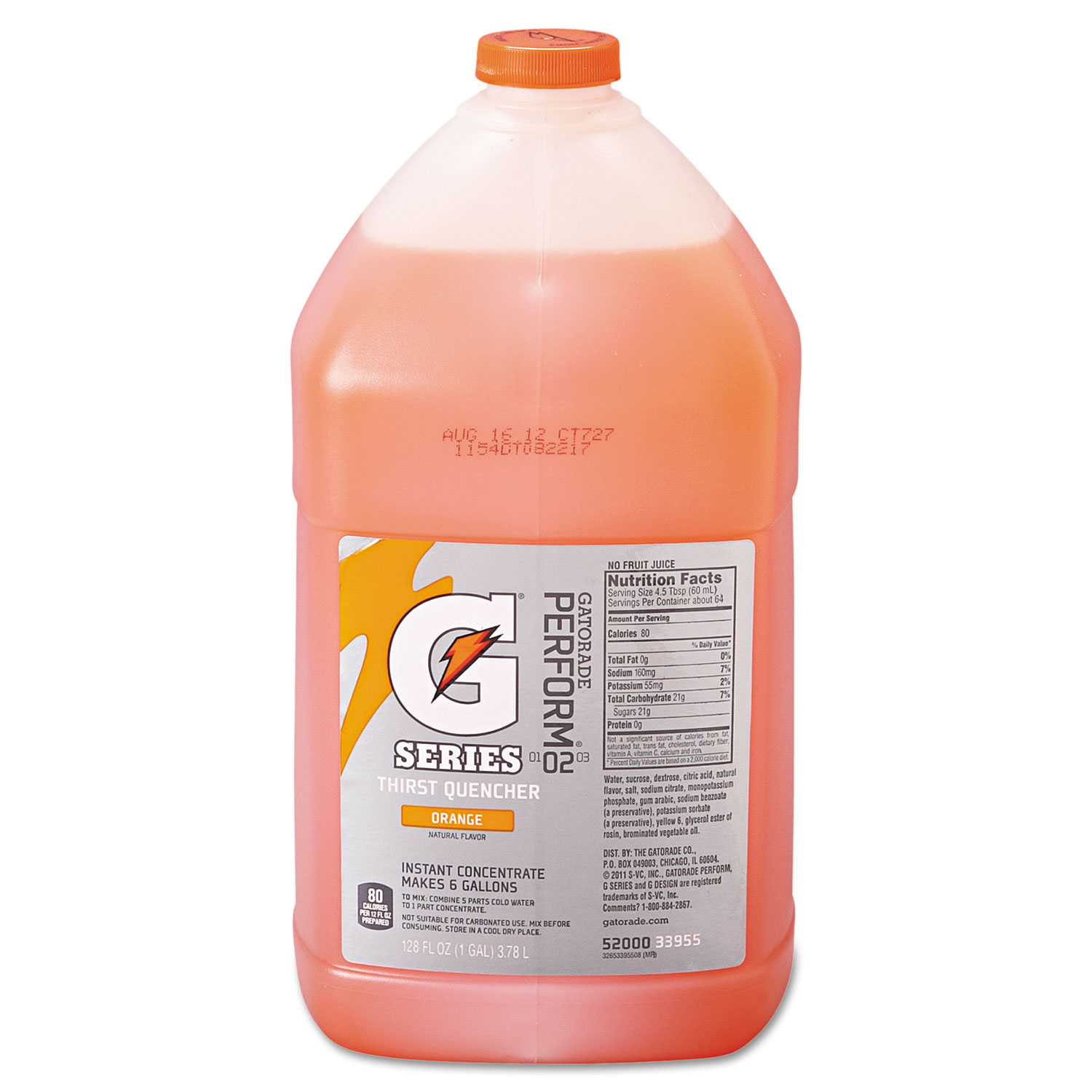  Gatorade 03955 Liquid Concentrate, Orange, One Gallon Jug, 4/Carton (GTD03955) 
