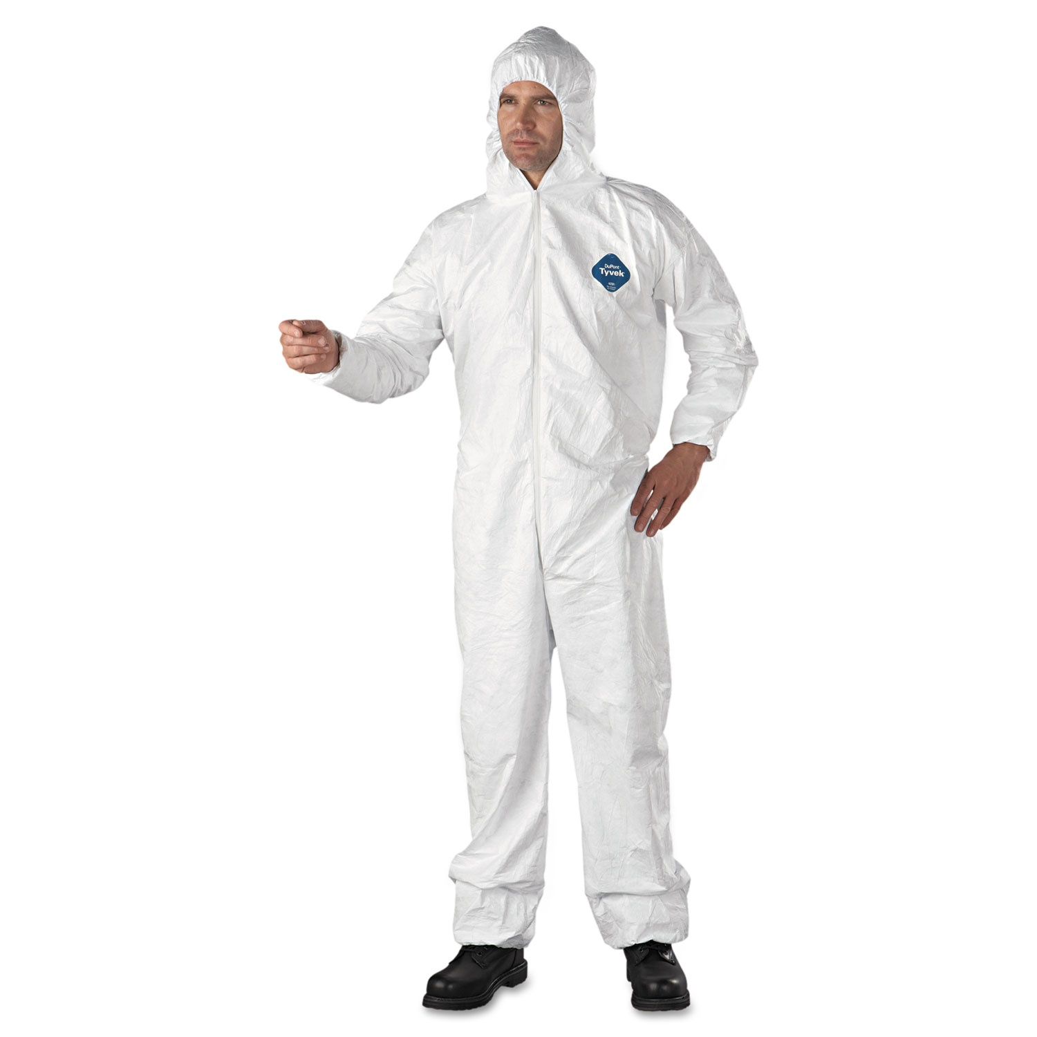  DuPont TY127SWH2X002500 Tyvek Elastic-Cuff Hooded Coveralls, HD Polyethylene, White, 2X-Large, 25/Carton (DUPTY127S2XL) 