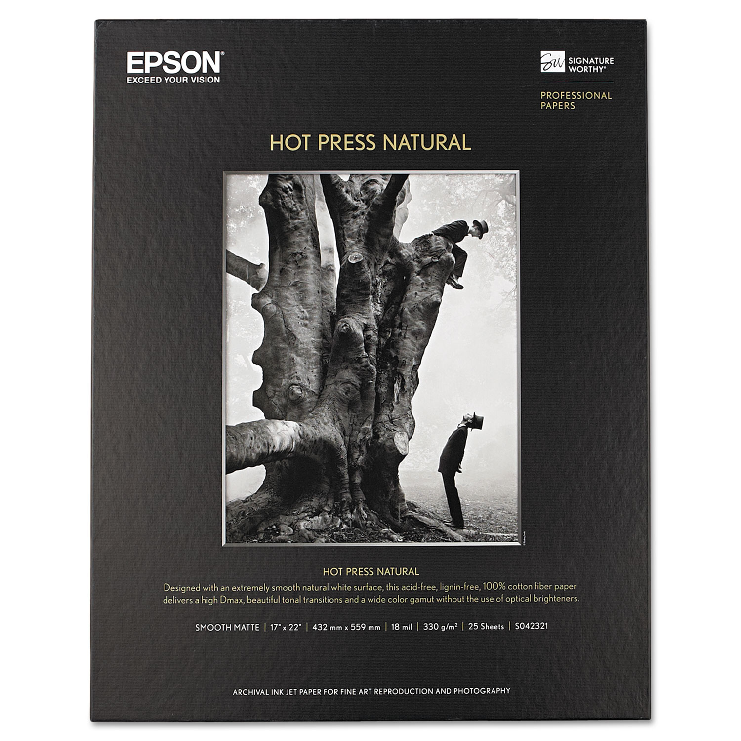  Epson S042321 Hot Press Natural Fine Art Paper, 17 mil, 17 x 22, Smooth Matte Natural, 25/Pack (EPSS042321) 