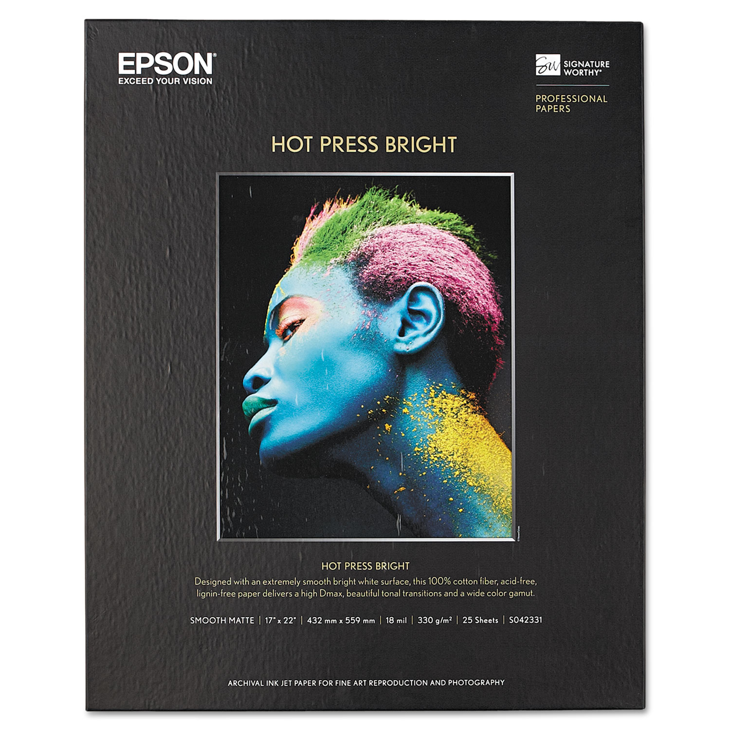  Epson S042331 Hot Press Bright Fine Art Paper, 17 mil, 17 x 22, Smooth Matte White, 25/Pack (EPSS042331) 