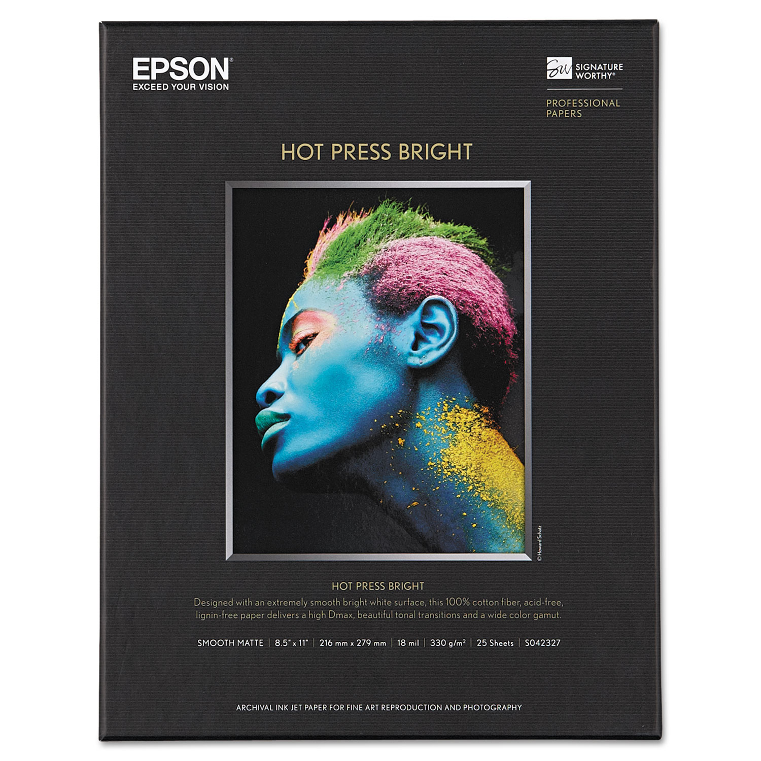 Epson S042327 Hot Press Bright Fine Art Paper, 17 mil, 8.5 x 11, Smooth Matte White, 25/Pack (EPSS042327) 