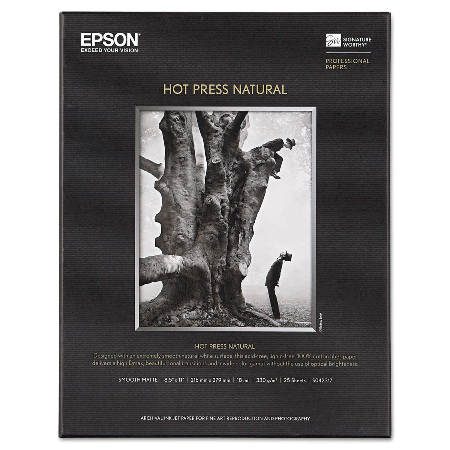  Epson S042317 Hot Press Fine Art Paper, 17 mil, 8.5 x 11, Smooth Matte Natural, 25/Pack (EPSS042317) 