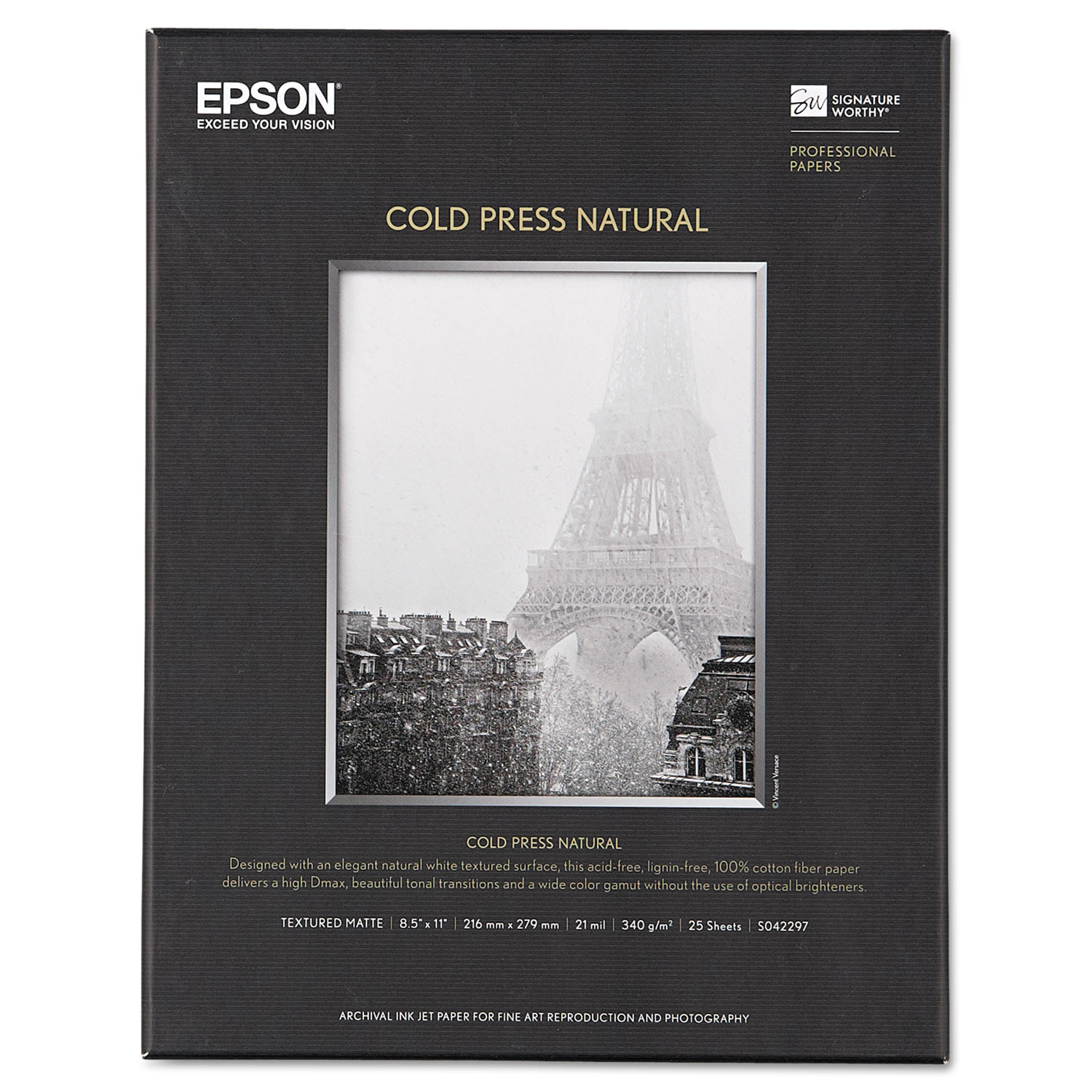  Epson S042297 Cold Press Fine Art Paper, 19 mil, 8.5 x 11, Textured Matte Natural, 25/Pack (EPSS042297) 
