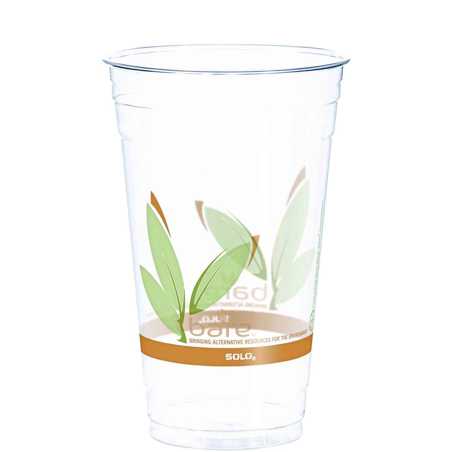 Bare Eco-Forward RPET Cold Cups, 24 oz, Plastic, Clear/Green/Orange, 50/Pack, 12 Packs/Carton
