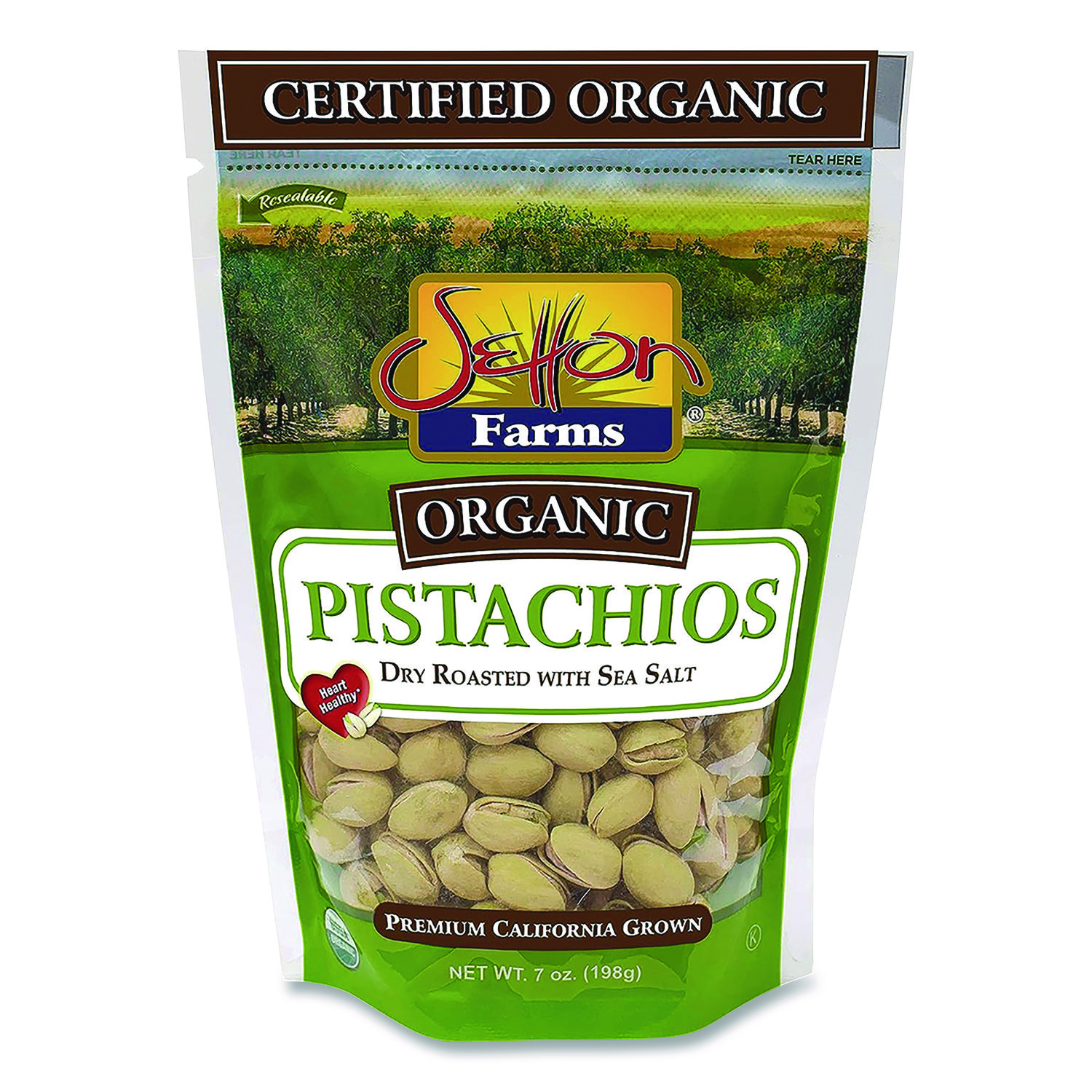 Setton Farms® Organic Pistachios, Dry Roasted with Sea Salt, 7 oz Bag, 12/Carton