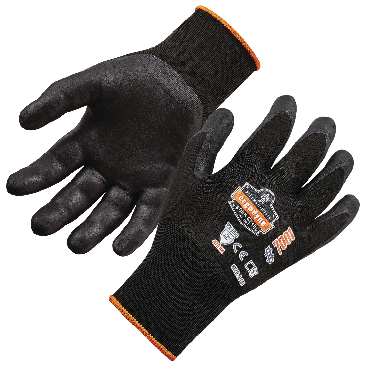 ergodyne® ProFlex 7001 Nitrile-Coated Gloves, Black, X-Small, Pair