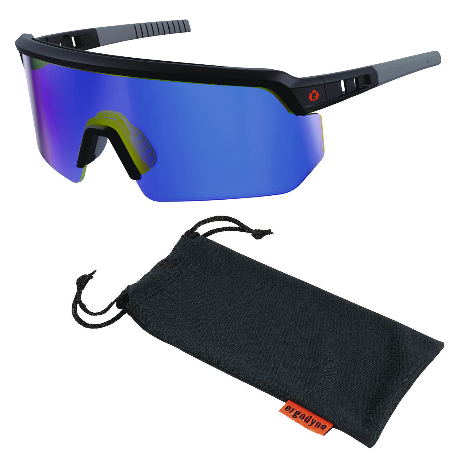 ergodyne® Skullerz AEGIR Safety Glasses with Mirrored Lenses, Matte Black Frame, Blue Mirror Polycarbonate Lens