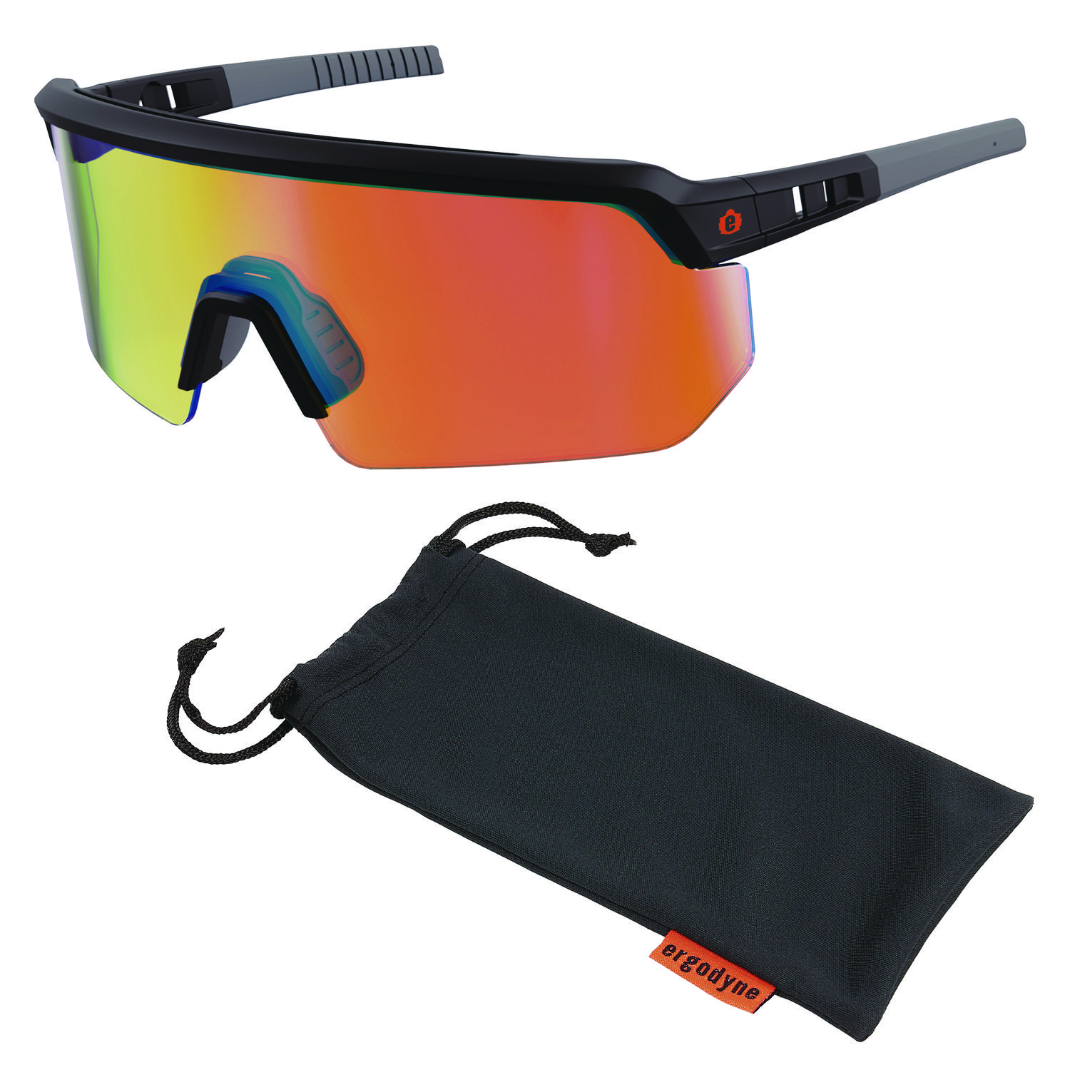 ergodyne® Skullerz AEGIR Safety Glasses with Mirrored Lenses, Matte Black Nylon Impact Frame, Orange Mirror Polycarbonate Lens