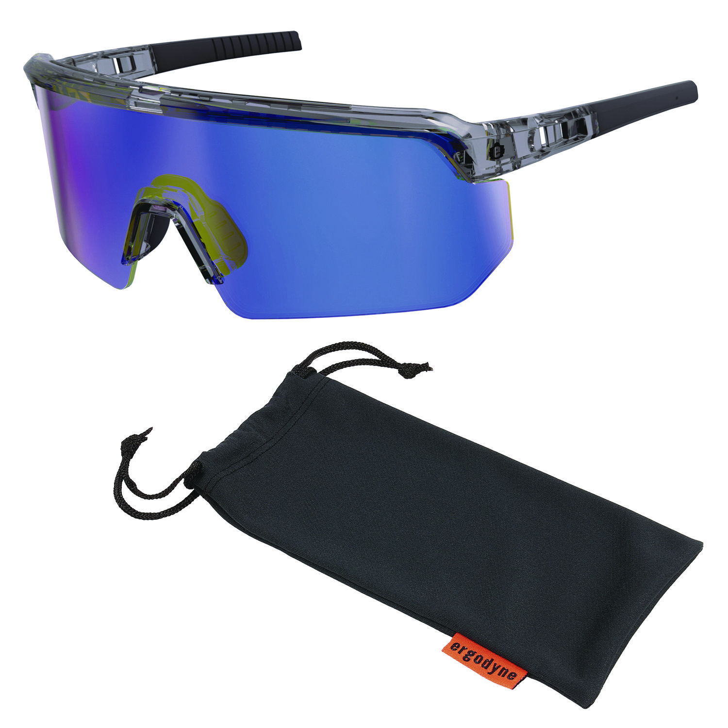 Skullerz AEGIR Safety Glasses with Mirrored Lenses, Clear Smoke Nylon Impact Frame, Blue Mirror Polycarbonate Lens