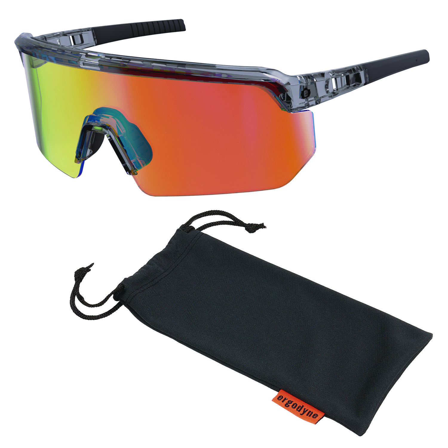 Skullerz AEGIR Safety Glasses, Mirrored Lenses, Clear Smoke Nylon Impact Frame, Orange Mirror Polycarbonate Lens