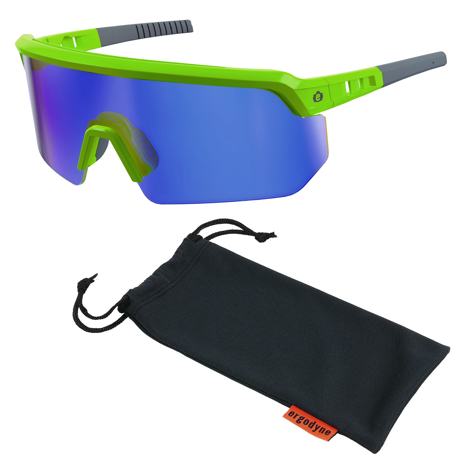 ergodyne® Skullerz AEGIR Safety Glasses, Mirrored Lenses, Lime Nylon Impact Frame, Blue Mirror Polycarbonate Lens