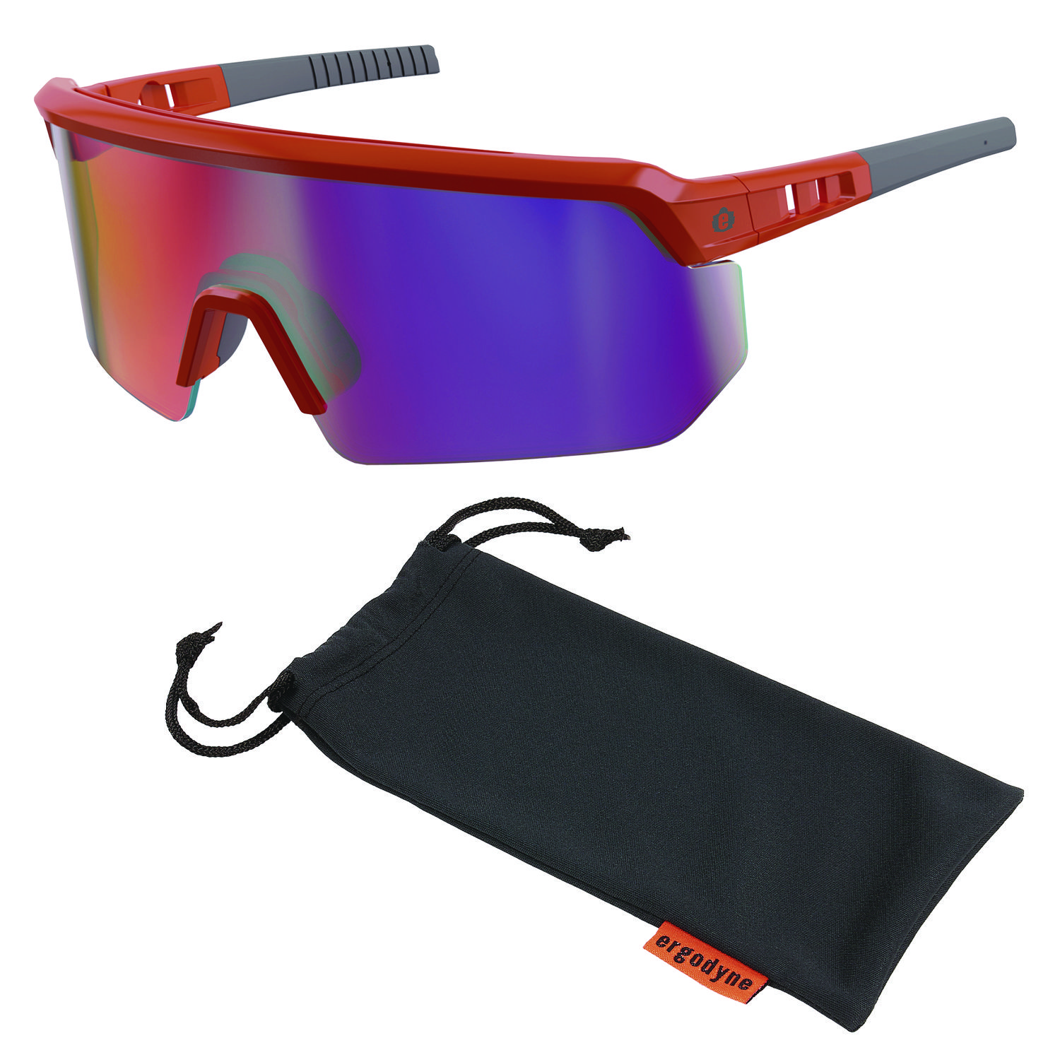 ergodyne® Skullerz AEGIR Safety Glasses, Mirrored Lenses, Orange Nylon Impact Frame, Purple Mirror Polycarbonate Lens