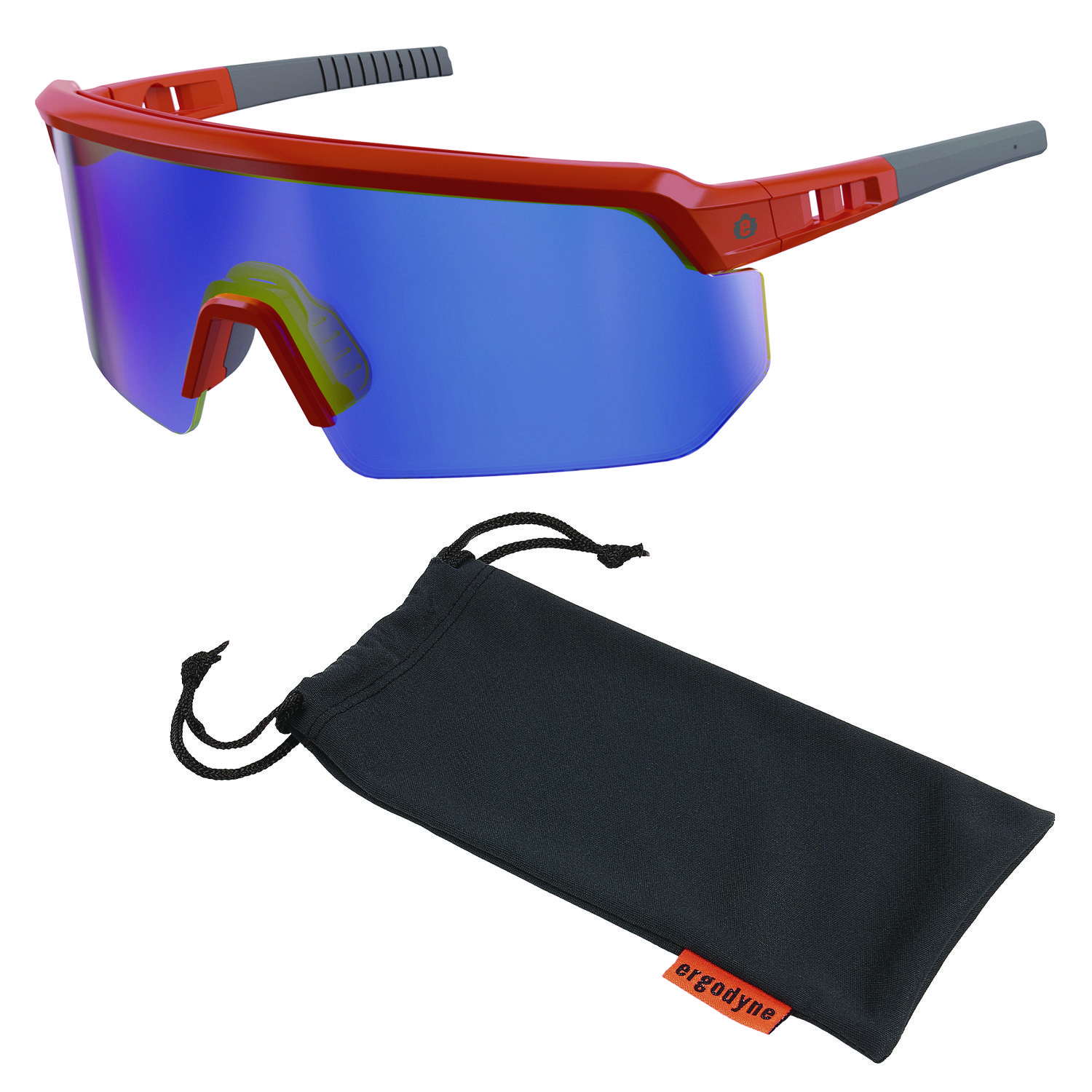 ergodyne® Skullerz AEGIR Safety Glasses, Mirrored Lenses, Orange Nylon Impact Frame, Blue Mirror Polycarbonate Lens