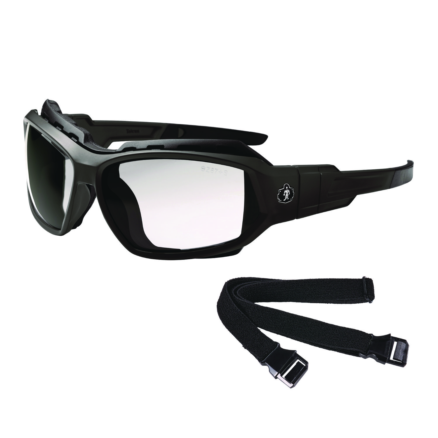 Skullerz LOKI Anti-Scratch/Anti-Fog Convertible Safety Spoggles with Strap, Matte Black Frame, Clear Polycarbonate Lens