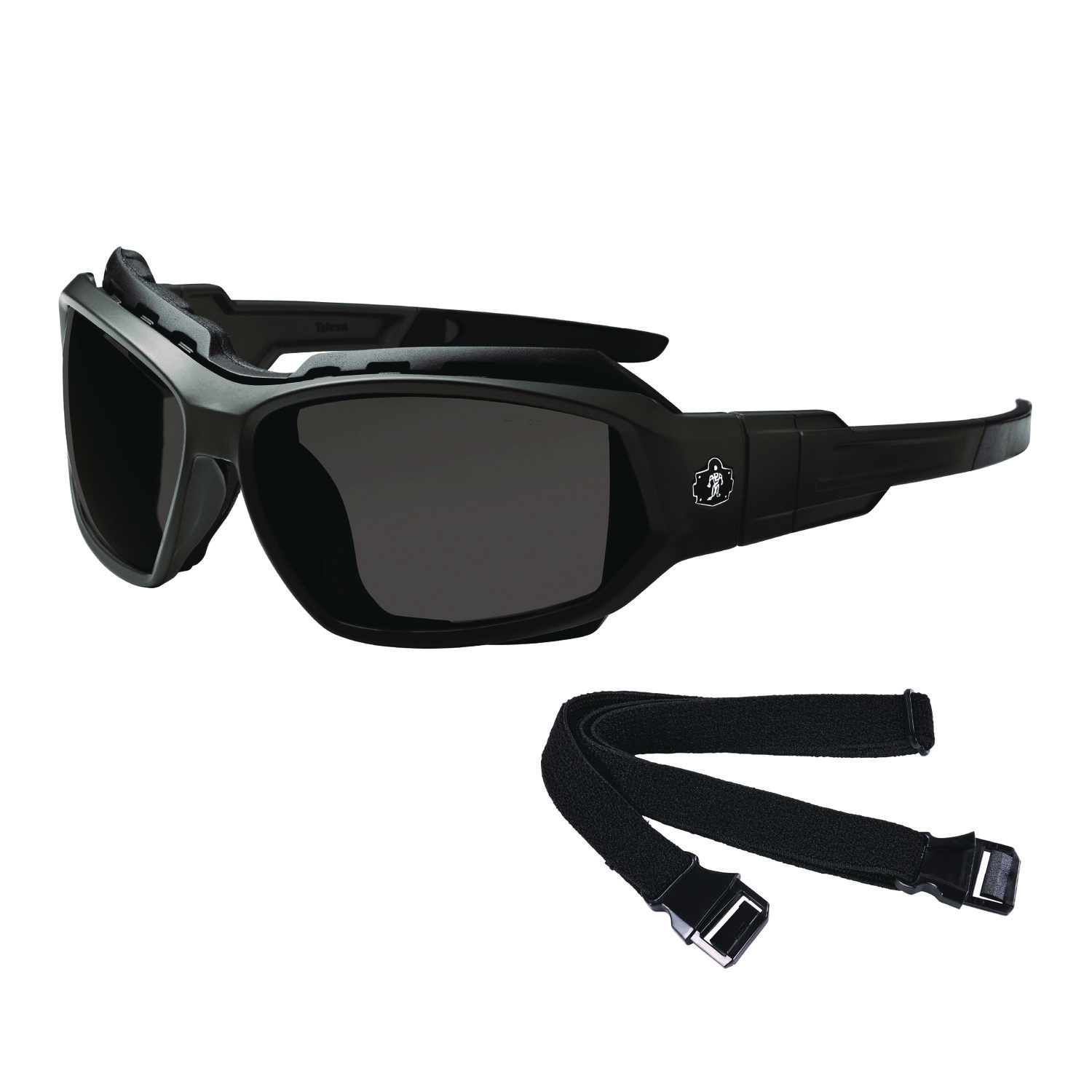 Skullerz LOKI Anti-Scratch/Anti-Fog Convertible Safety Spoggles with Strap, Matte Black Frame, Smoke Polycarbonate Lens