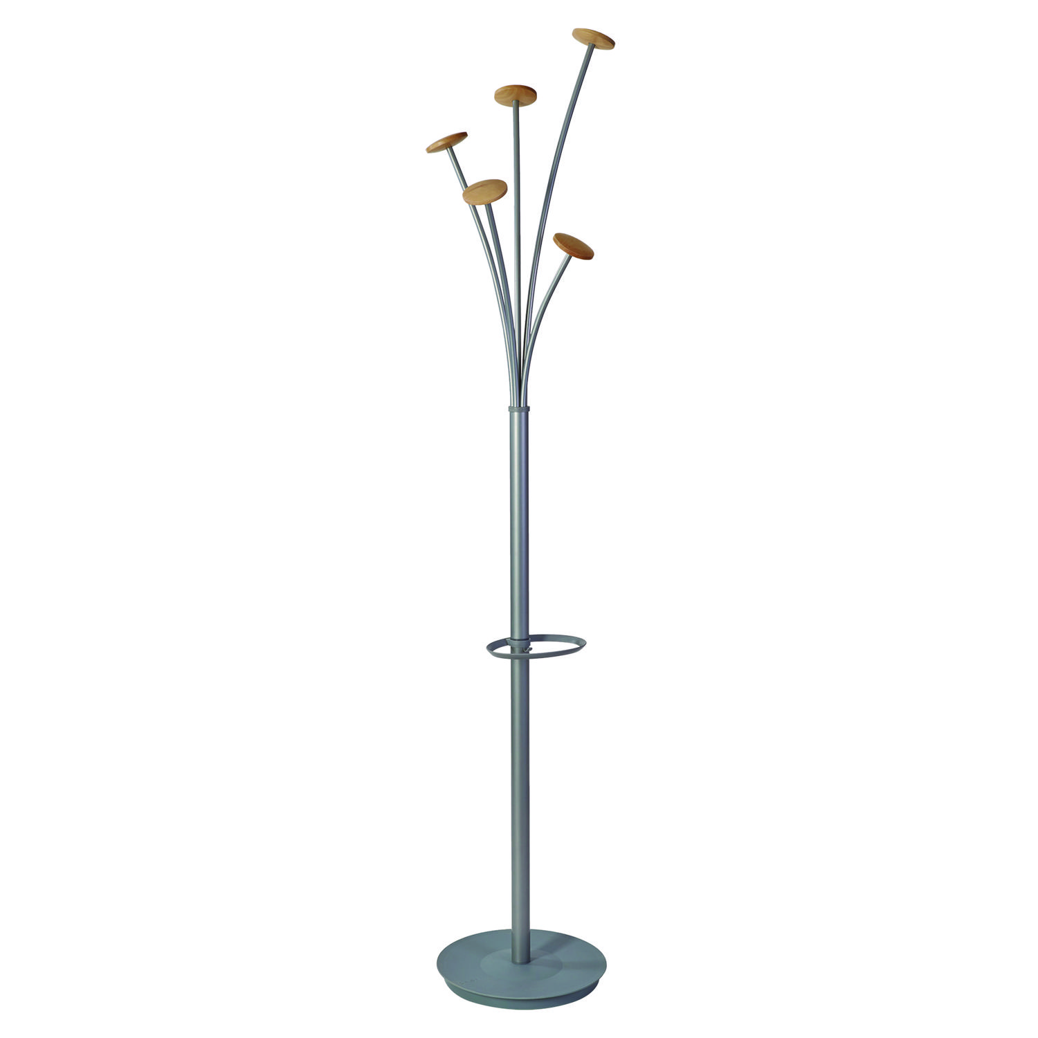 Alba™ Festival Coat Stand with Umbrella Holder, Five Knobs, 13.97 x 14 x 73.62, Gray