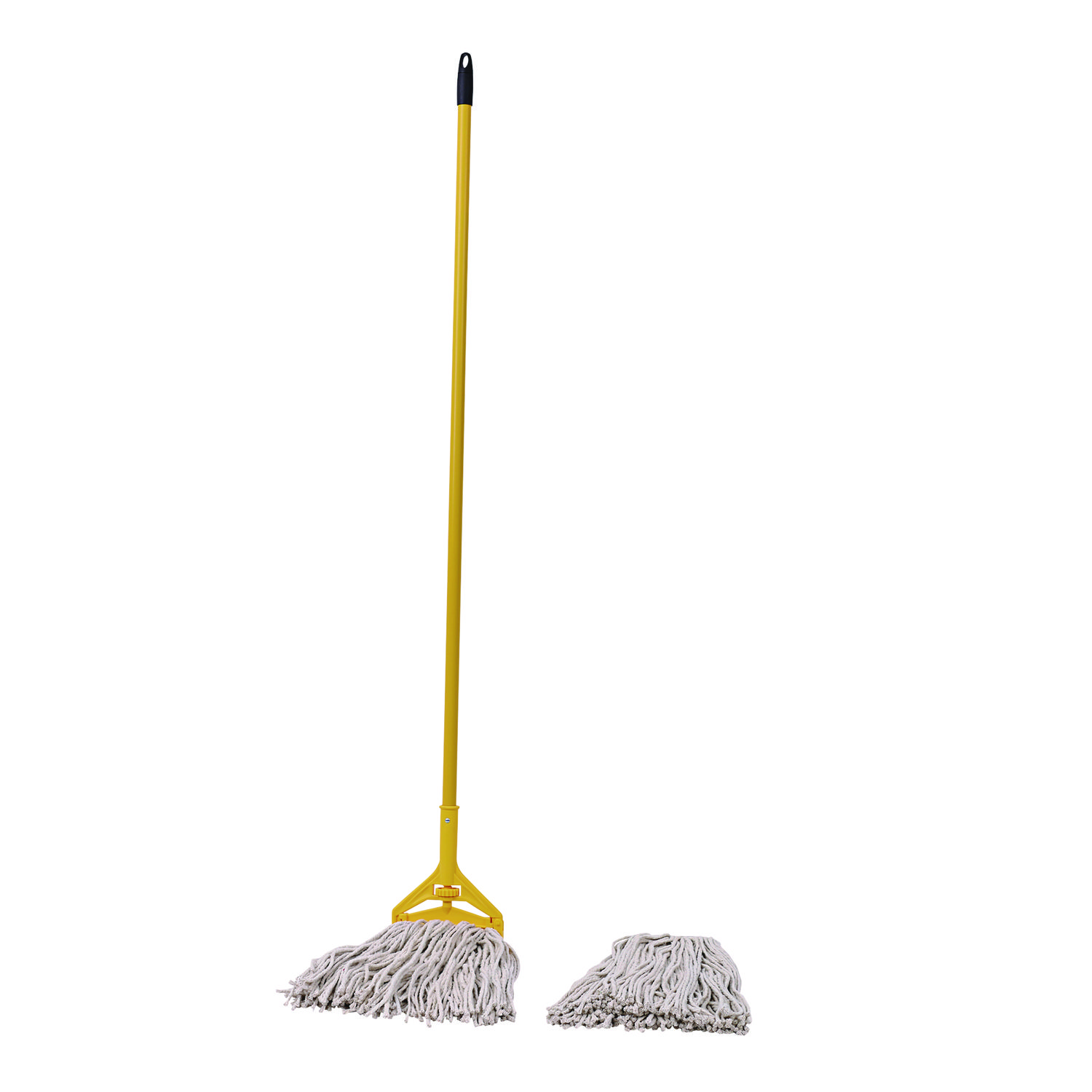 Cotton Cut End Mop Kit, #24 Natural Cotton Head, 60″ Yellow Metal/Plastic Handle