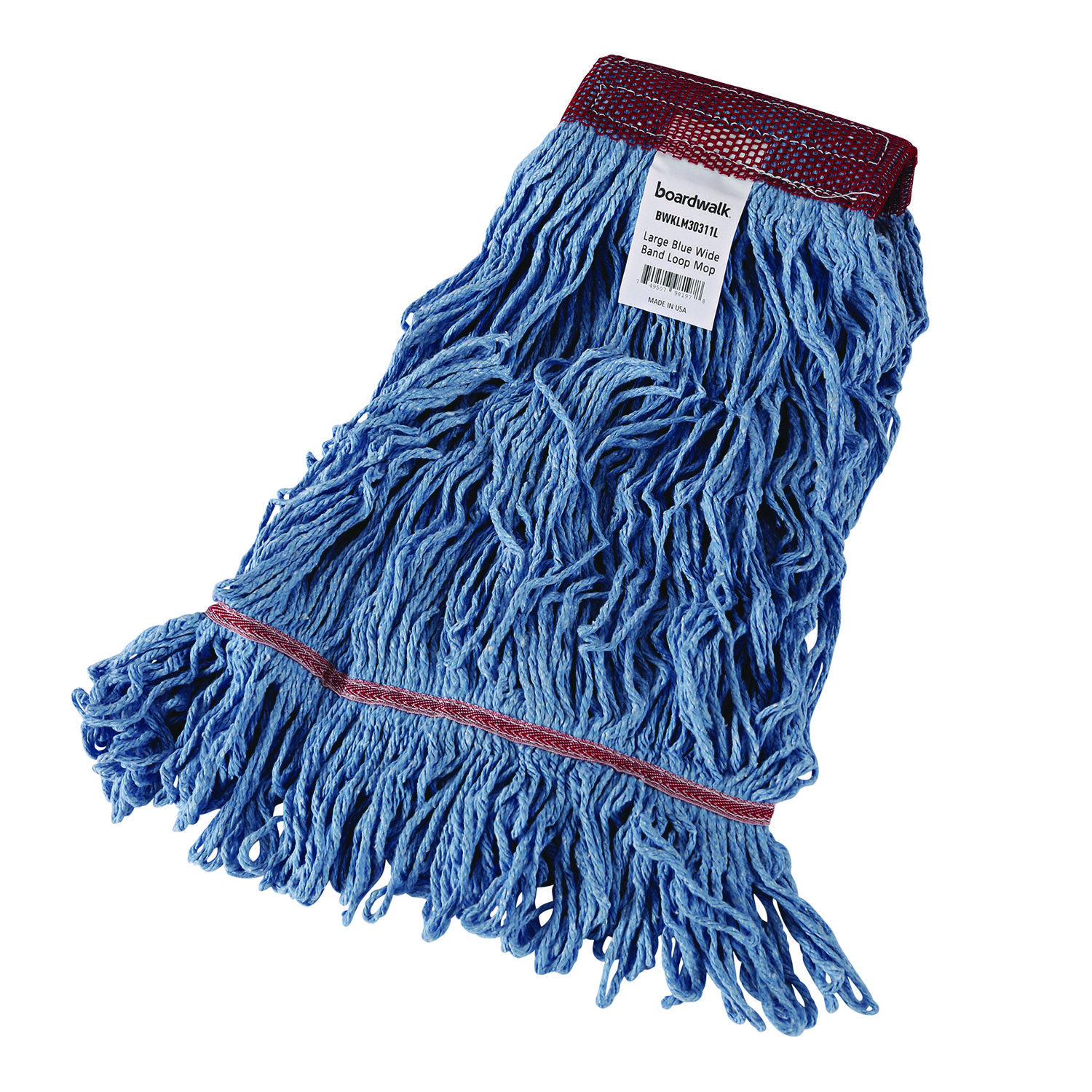 Cotton Mop Heads, Cotton/Synthetic, Large, Looped End, Wideband, Blue, 12/CT