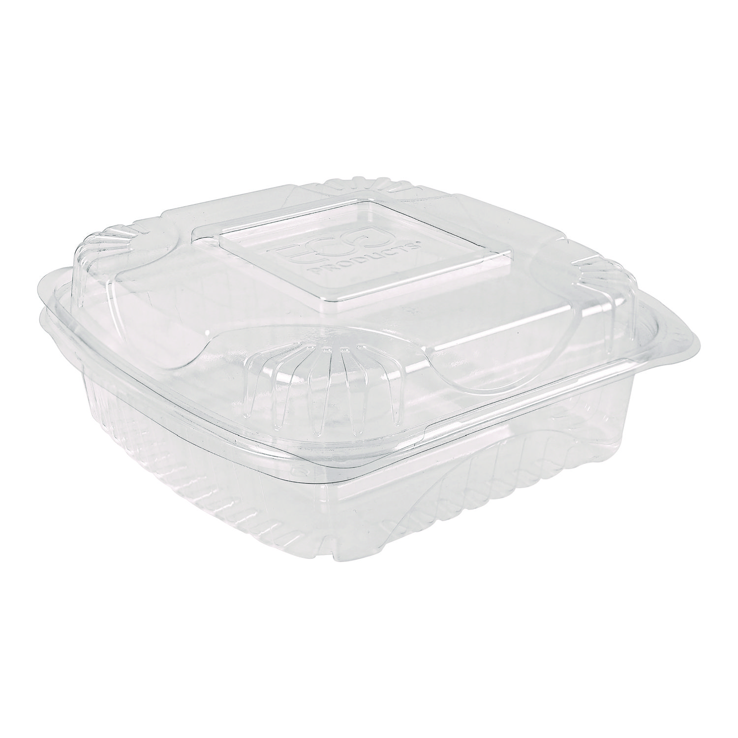 Renewable and Compostable Clear Clamshell Hinged Food Containers, 8 x 8 x 3, Plastic, 80/Pack, 2 Packs/Carton