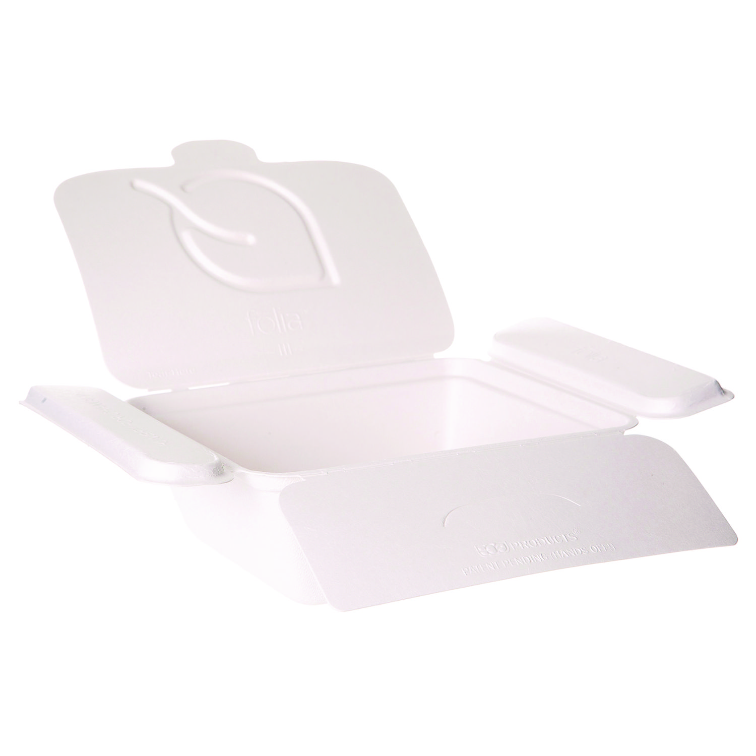 Vanguard Folia Renewable and Compostable Take-Out Container, 3 Compartments, 35 oz, 5.8 x 6.9 x 2.5, White, Sugarcane, 300/CT