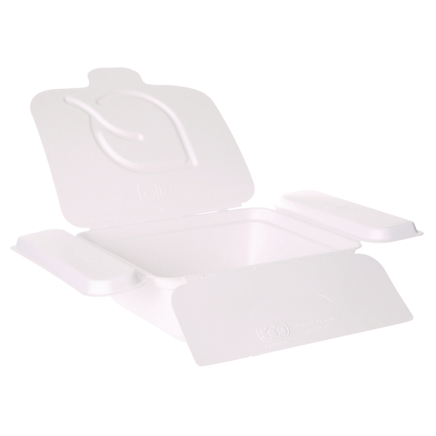 Vanguard Folia Renewable and Compostable Take-Out Container, 3 Compartments, 22 oz, 5.39 x 5.94 x 2, White, Sugarcane, 300/CT