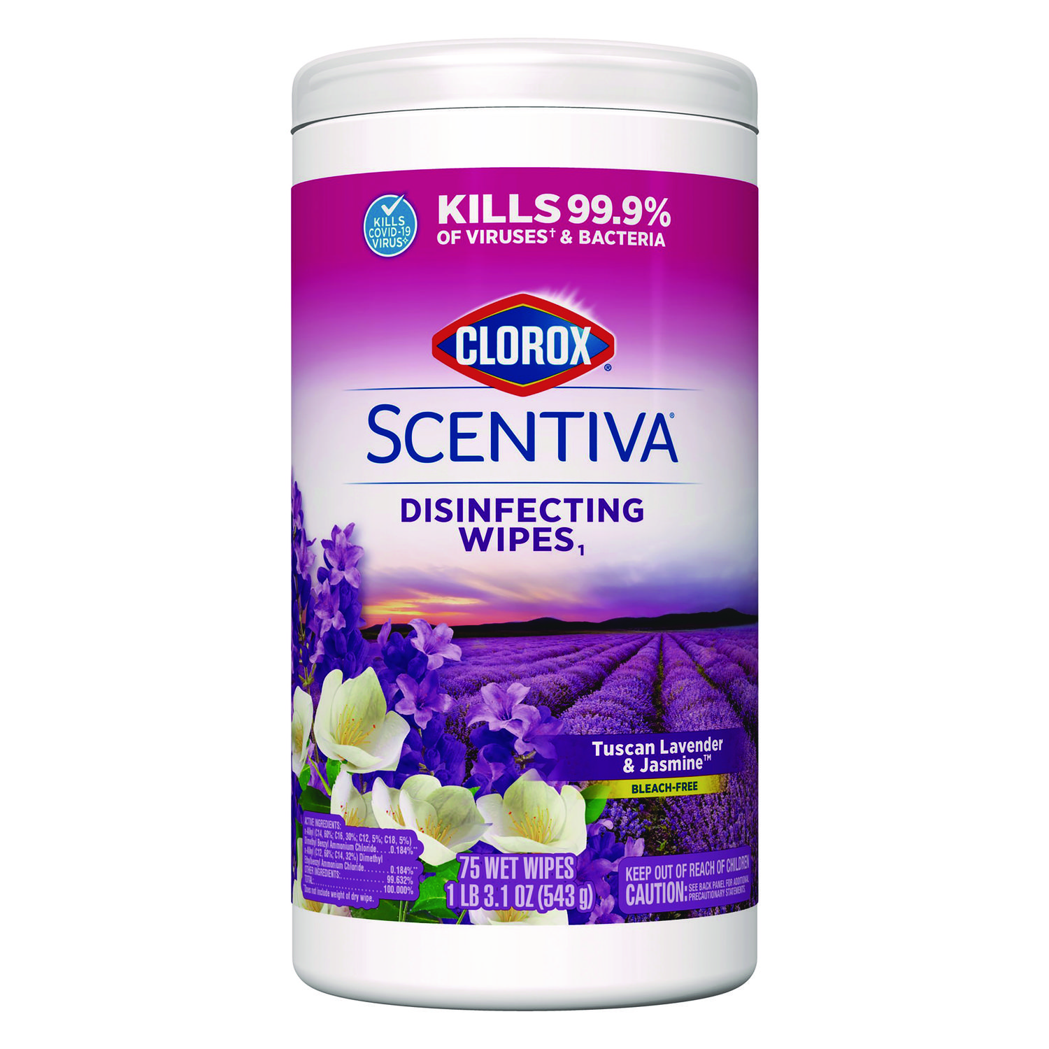 Scentiva Bleach Free Cleaning Wipes, 7.75 x 7, Tuscan Lavender and Jasmine, 75/Canister