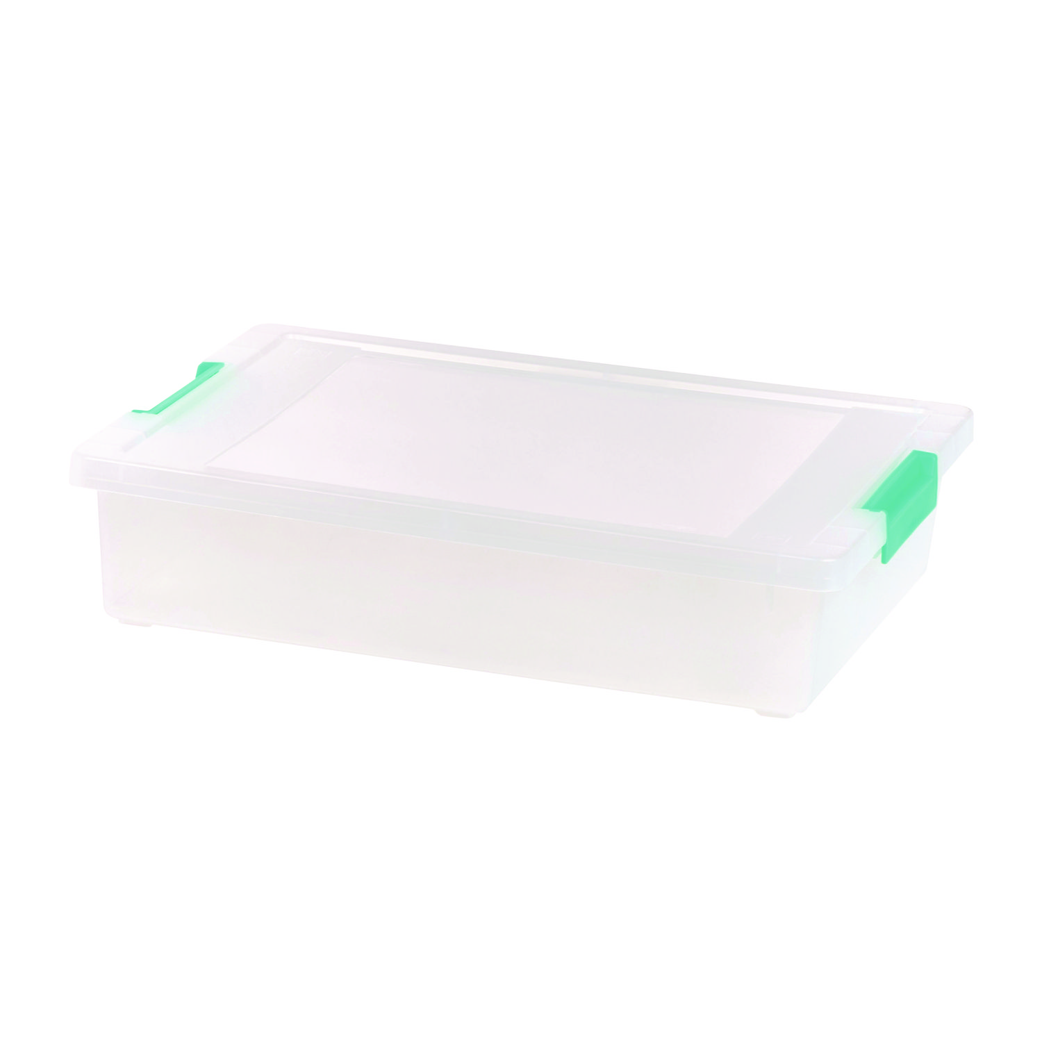 Latch Lid Storage Box, 2.3 gal, 14 x 11 x 3.5, Clear Bin/Seafoam Latches