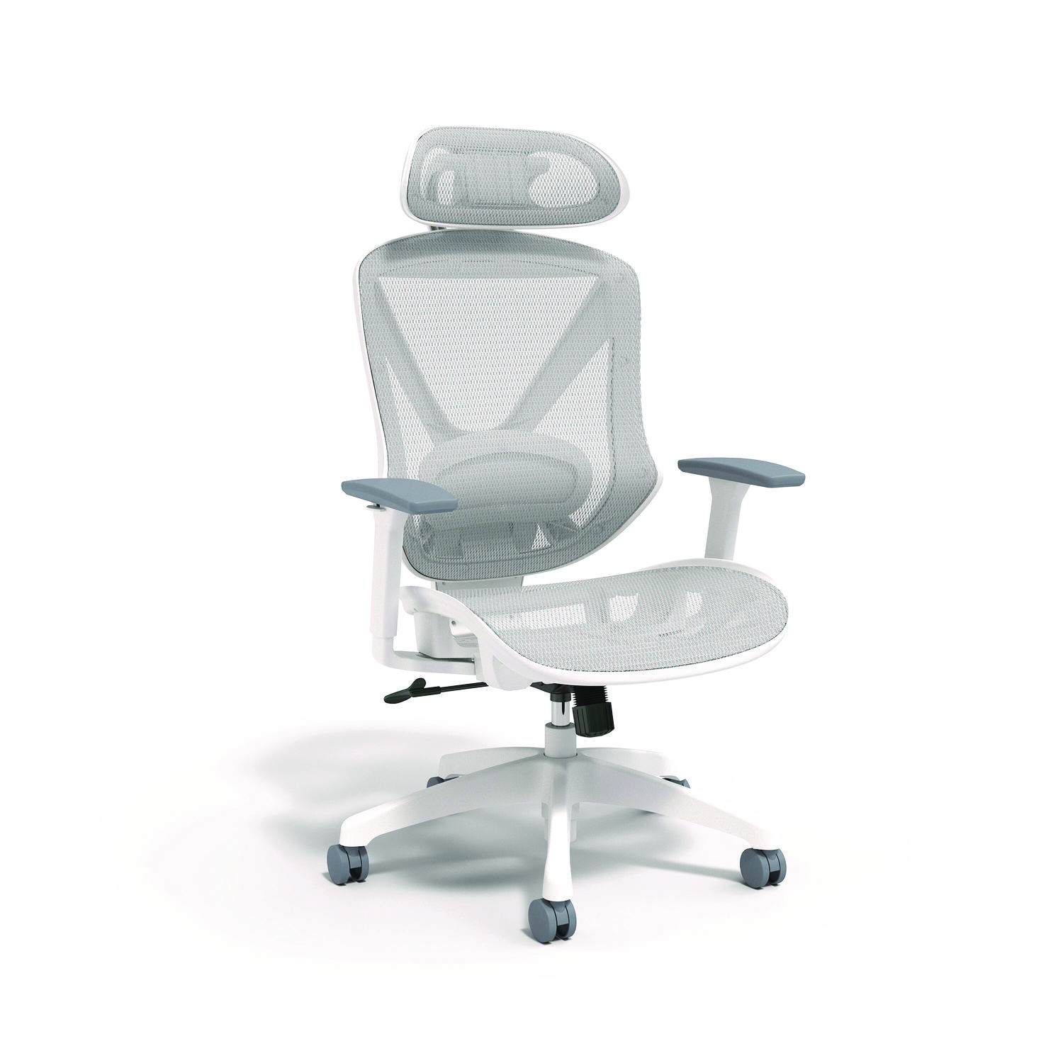 FlexFit Dexley Mesh Task Chair, Supports Up to 275 lb, 16.61″ to 20.31” Seat Height, Gray Seat, Gray Back, White Base