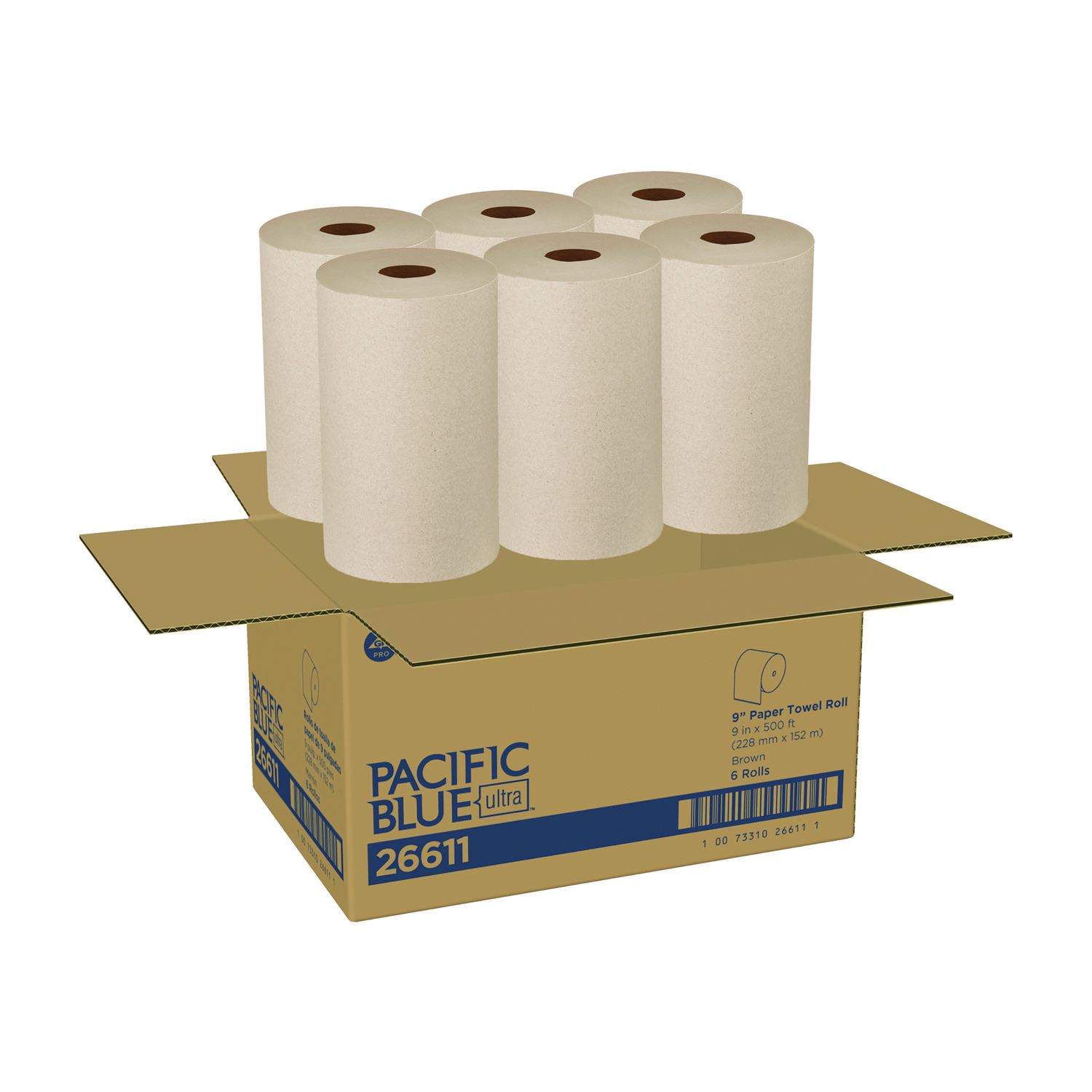 Pacific Blue Ultra Paper Towels, 1-Ply, 9″ x 6,000 ft, Brown, 6/Carton