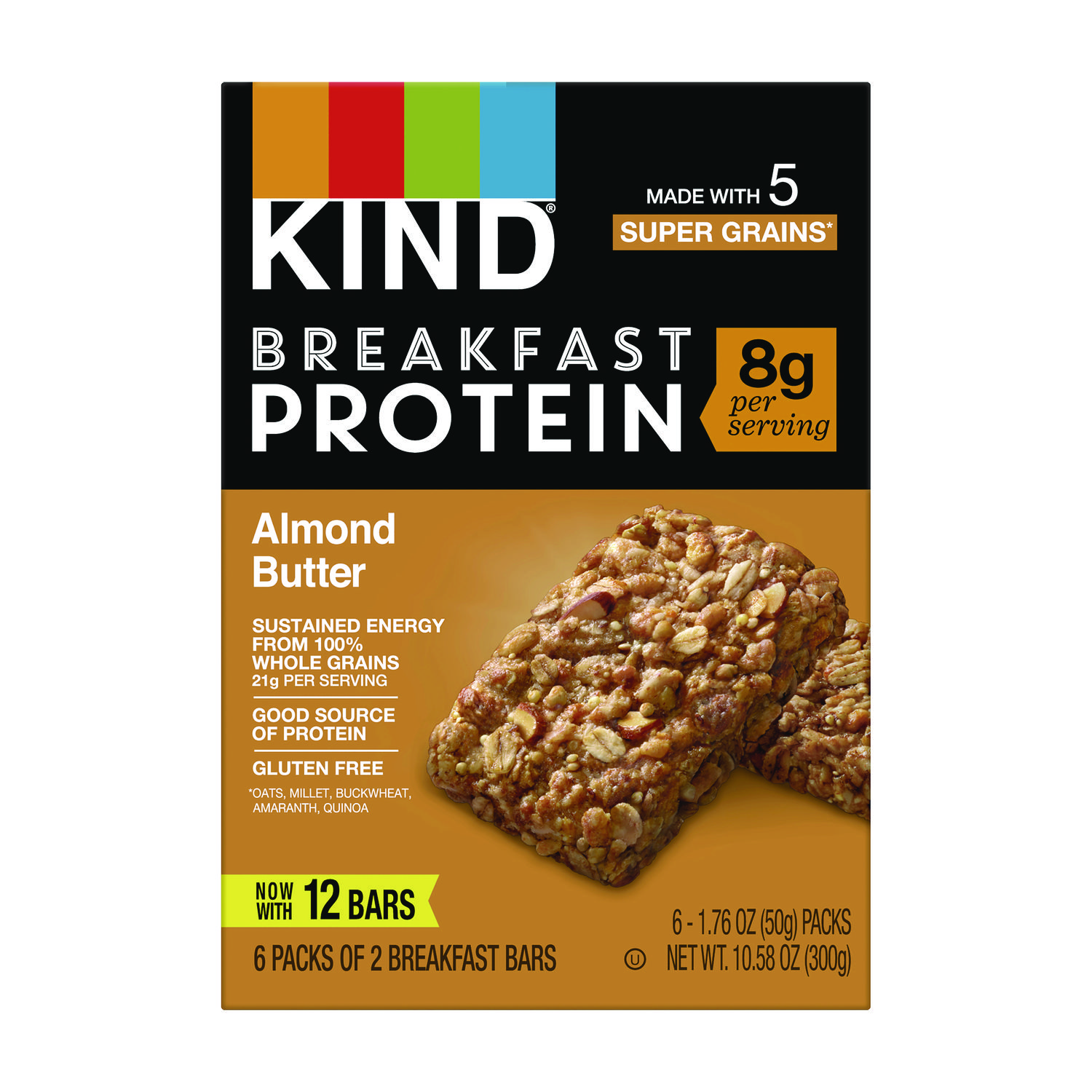 Breakfast Protein Bars, Almond Butter, 1.76 oz Two-Bar Packs, 6/Box