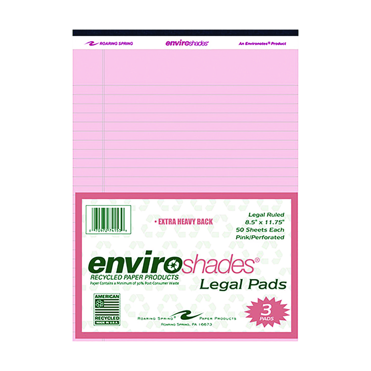 Enviroshades Legal Notepads, 50 Pink 8.5 x 11 Sheets, 3/Pack