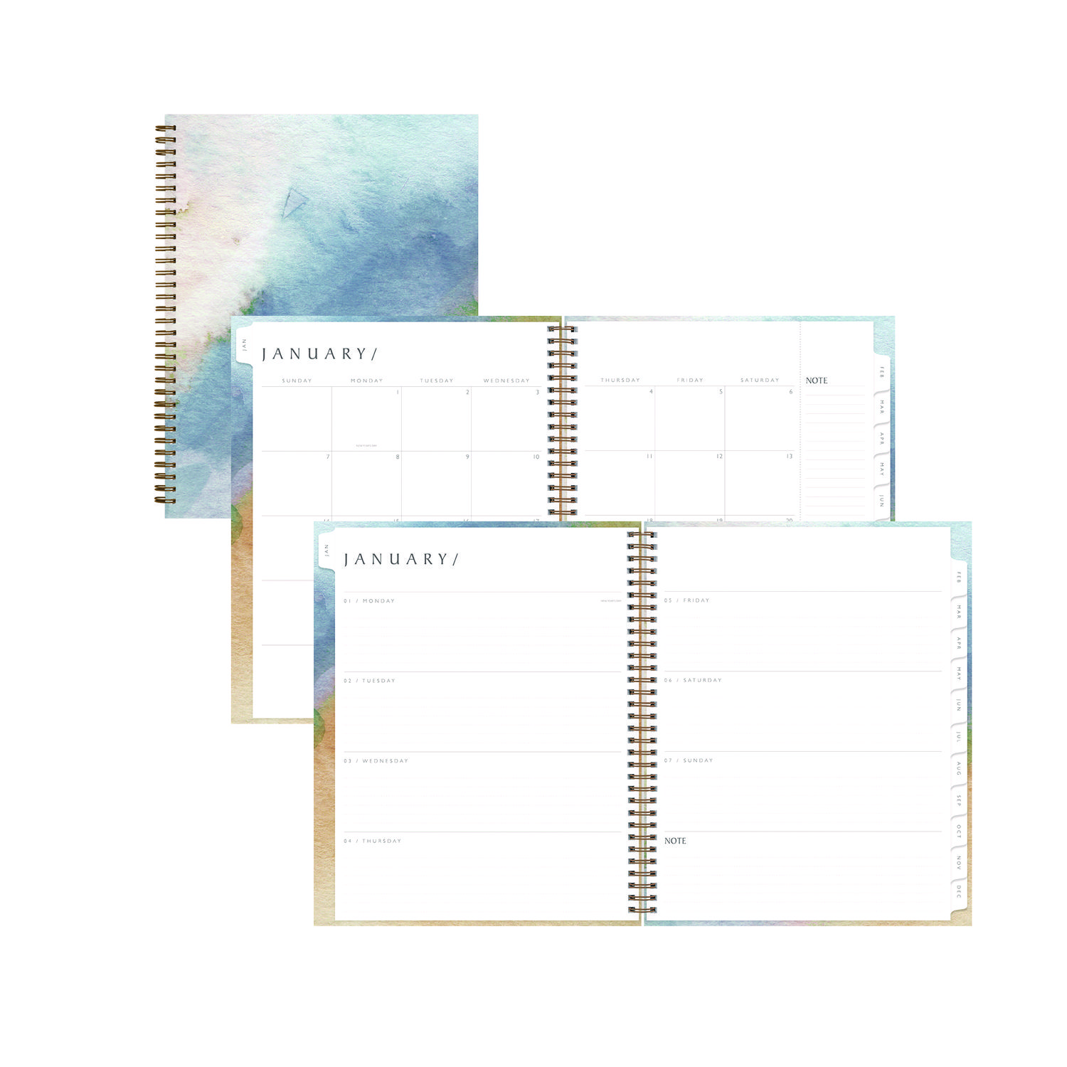 One Tree Planted Andrea Weekly/Monthly Planner, Abstract Artwork, 11″ x 8.5″, Blue/Sand/Green Cover, 12-Month (Jan-Dec): 2025