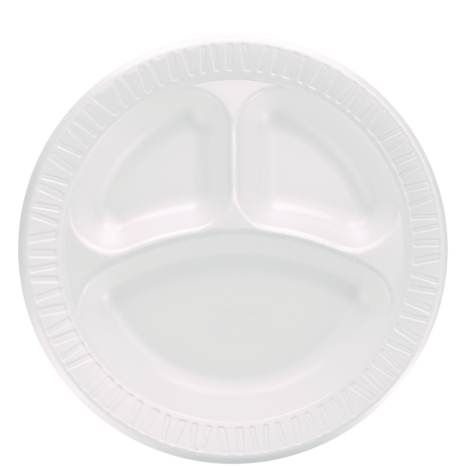 Quiet Classic Laminated Foam Dinnerware, 3-Compartment Plate, 10″ dia, White, 500/Carton