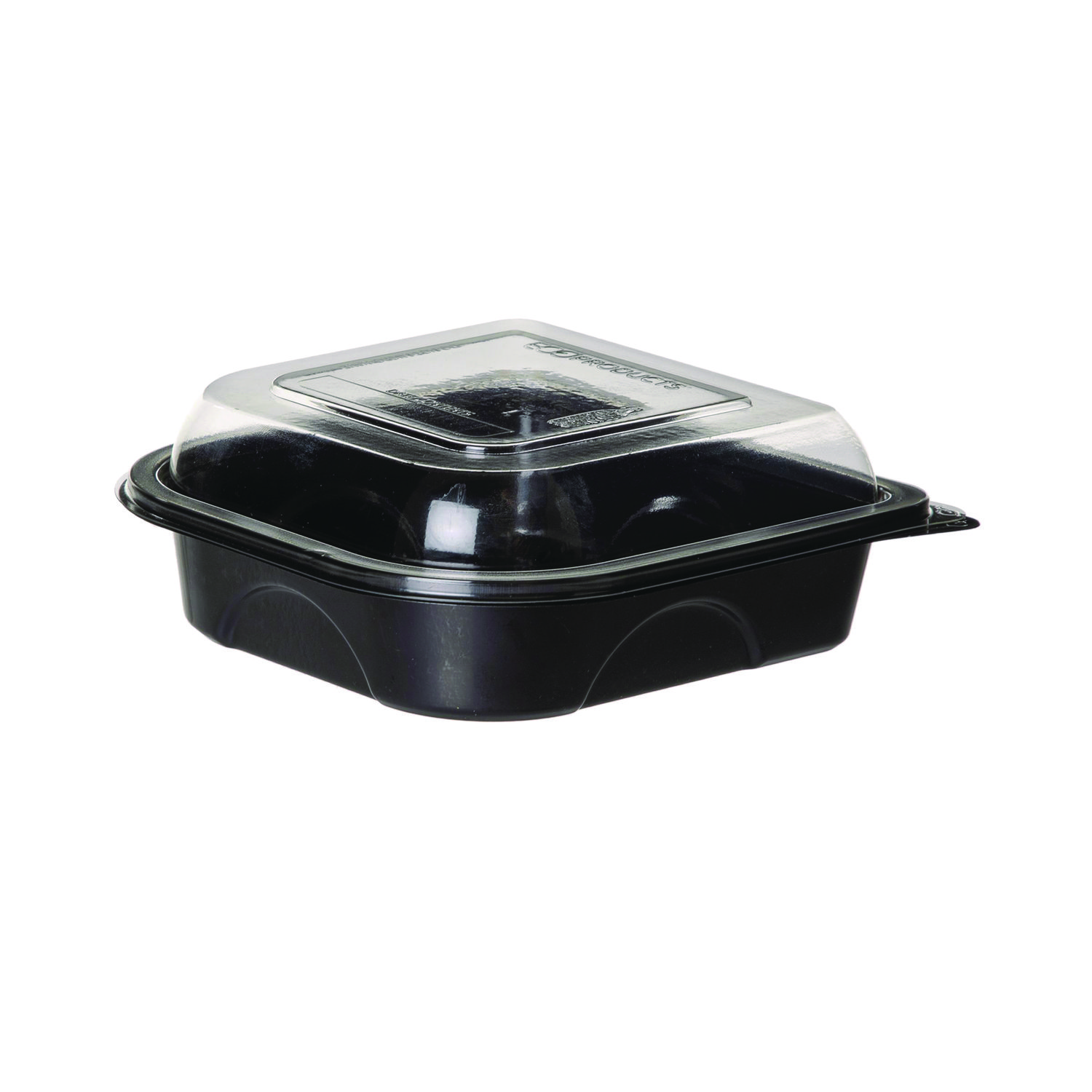 100% Recycled Content 6" Premium Take Out Containers, 12.5 oz, Black Base/Clear Lid, Plastic, 50/Pack, 3 Packs/Carton