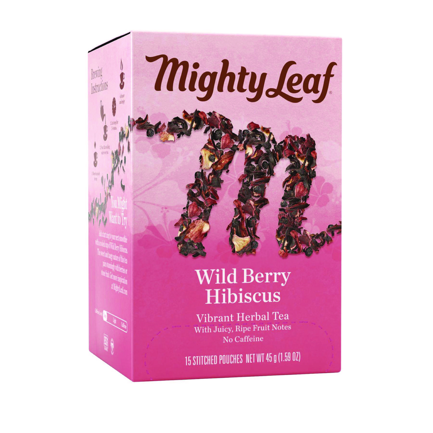 Whole Leaf Tea Pouches, Wild Berry Hibiscus, 15/Box