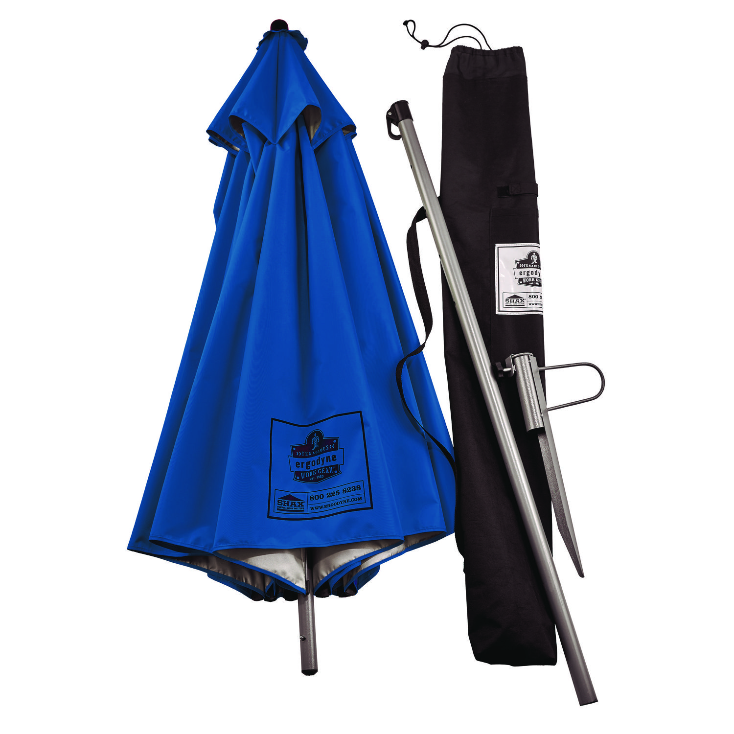 ergodyne® Shax 6100 Lightweight Work Umbrella, 90 Span, 92 Long, Blue Canopy