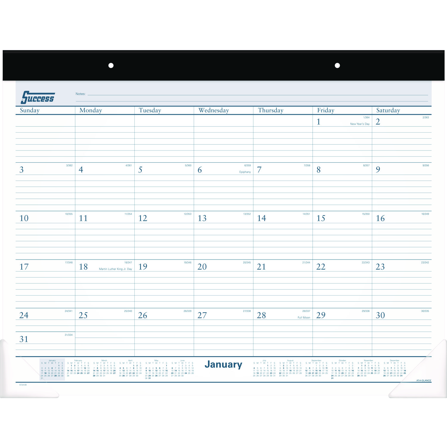 Desk Pad, 21.75 x 17, White Sheets, Black Binding, Clear Corners, 12-Month (Jan to Dec): 2025