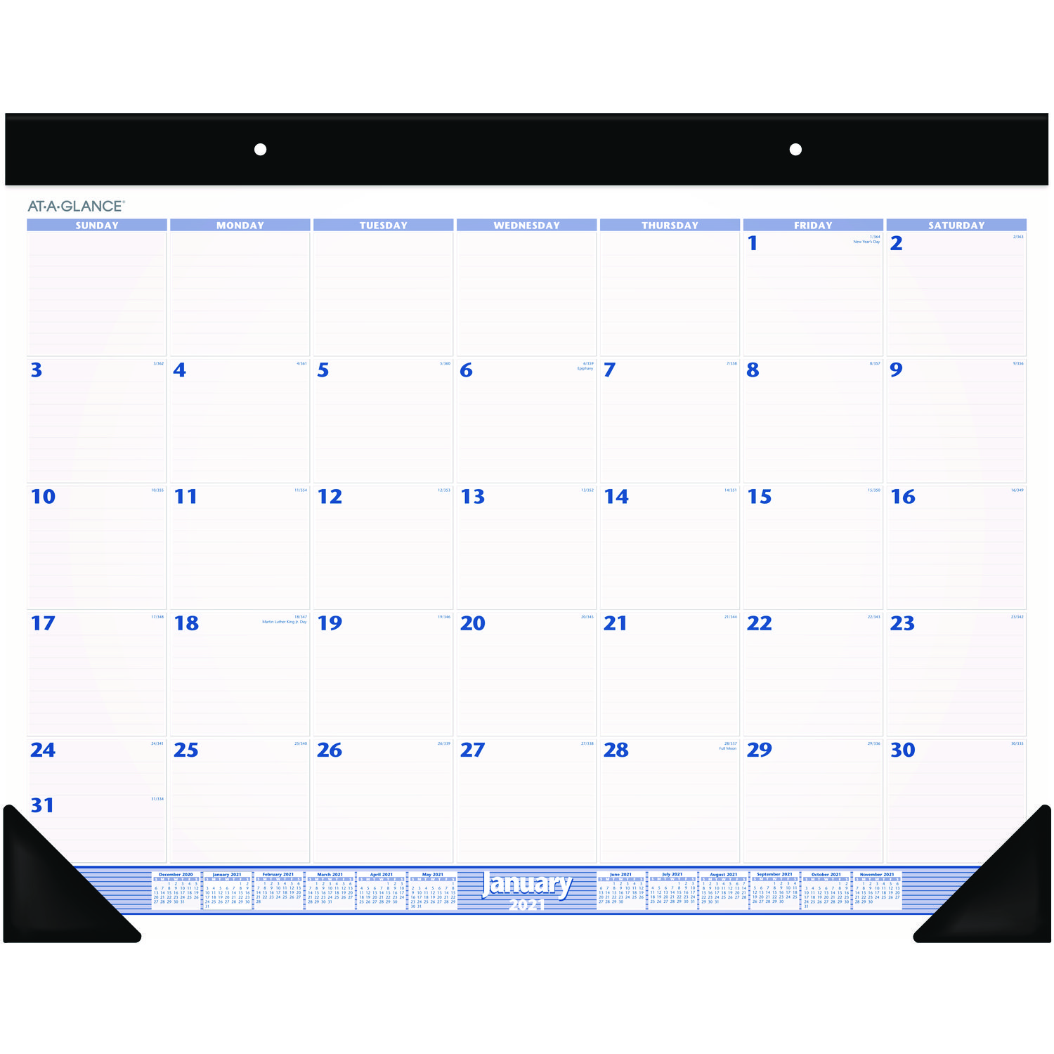 Desk Pad, 24 x 19, White Sheets, Black Binding, Black Corners, 12-Month (Jan to Dec): 2025