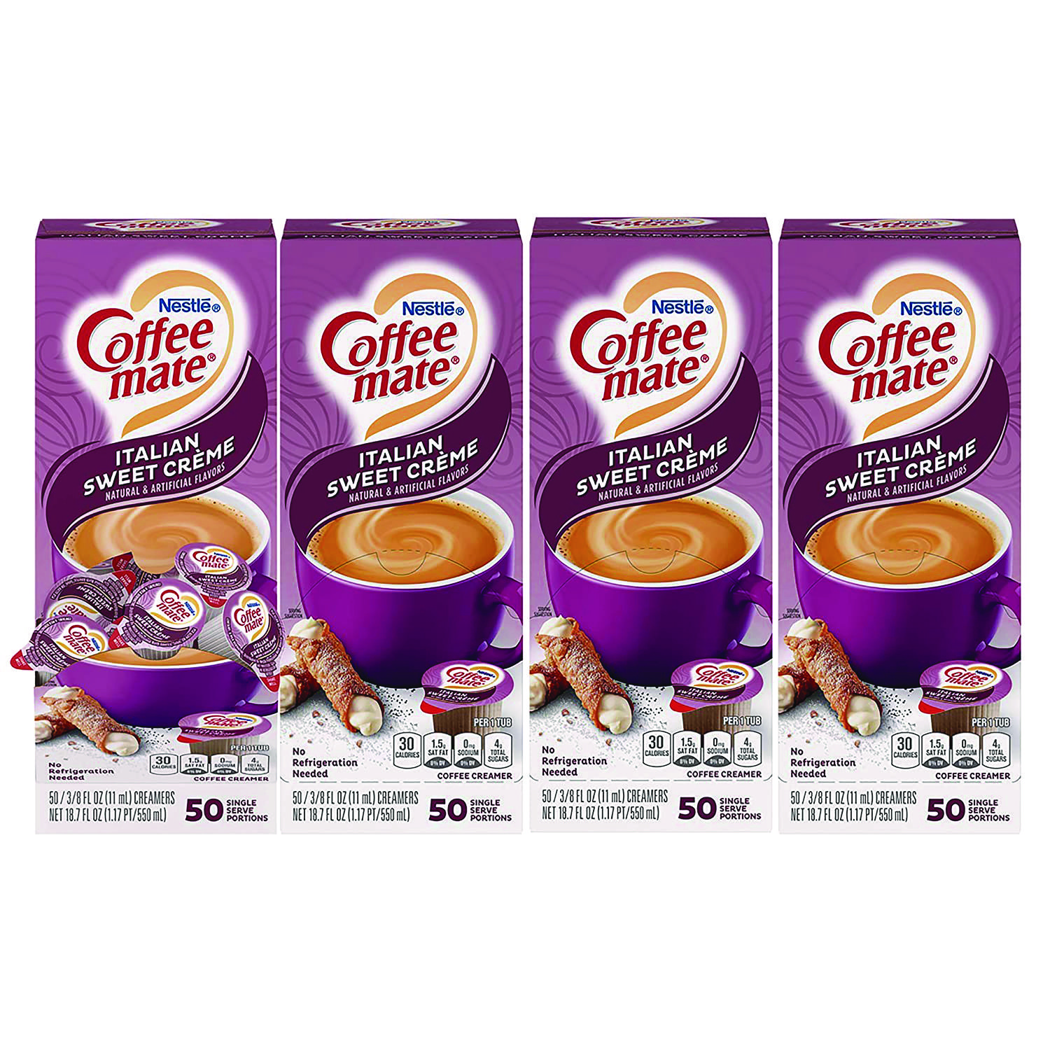 Liquid Coffee Creamer, Italian Sweet Creme, 0.38 oz Mini Cups, 50/Box, 4 Boxes/Carton, 200 Total/Carton