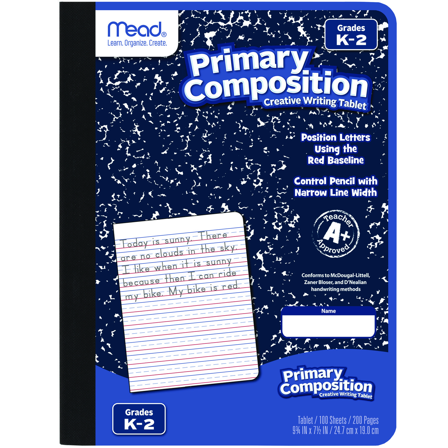 Primary Journal Creative Writing Composition Book, Manuscript Format, Blue/Black/White Cover, (100) 9.75 x 7.5 Sheets