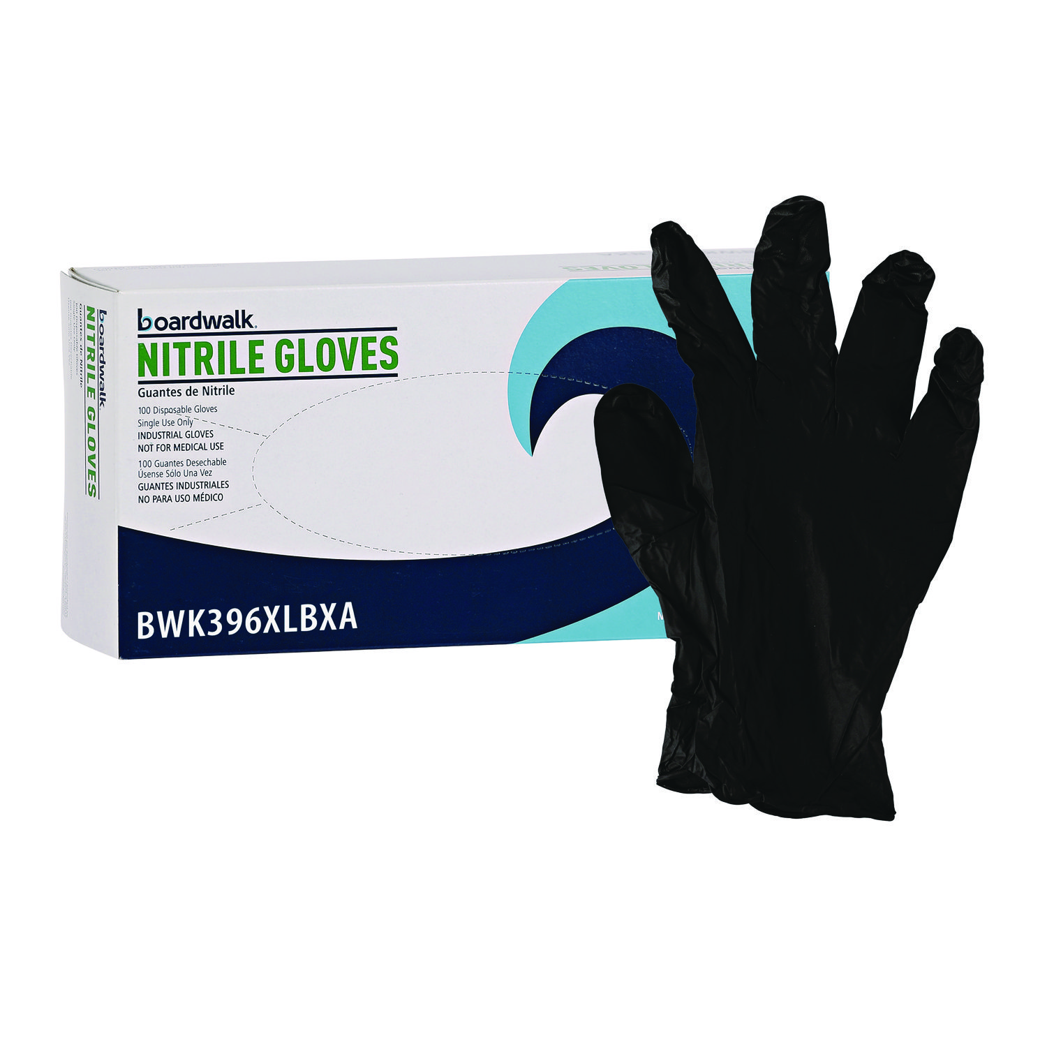 Boardwalk® Disposable General-Purpose Powder-Free Nitrile Gloves, X-Large, Black, 4.4 mil, 100/Box