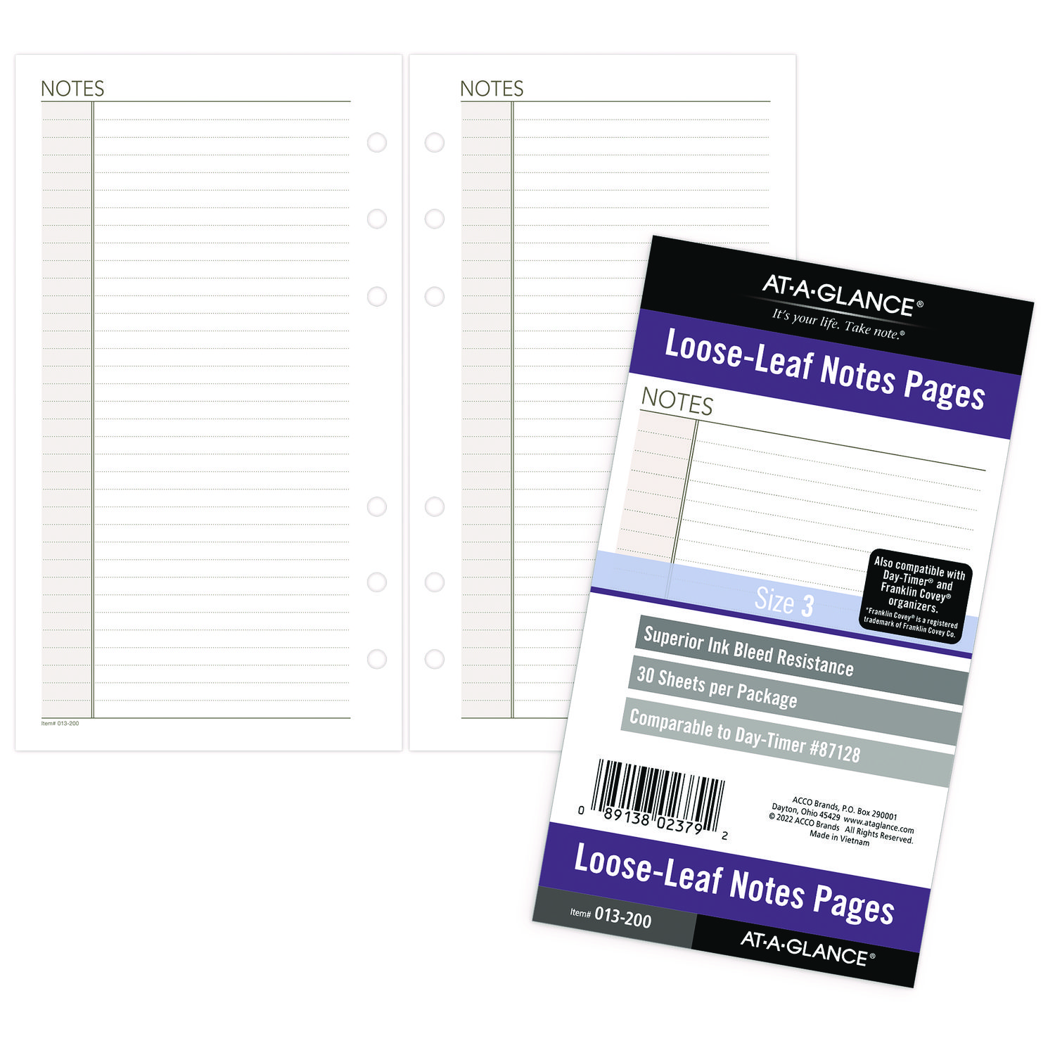 Lined Notes Pages for Planners/Organizers, 6.75 x 3.75, White Sheets, Undated