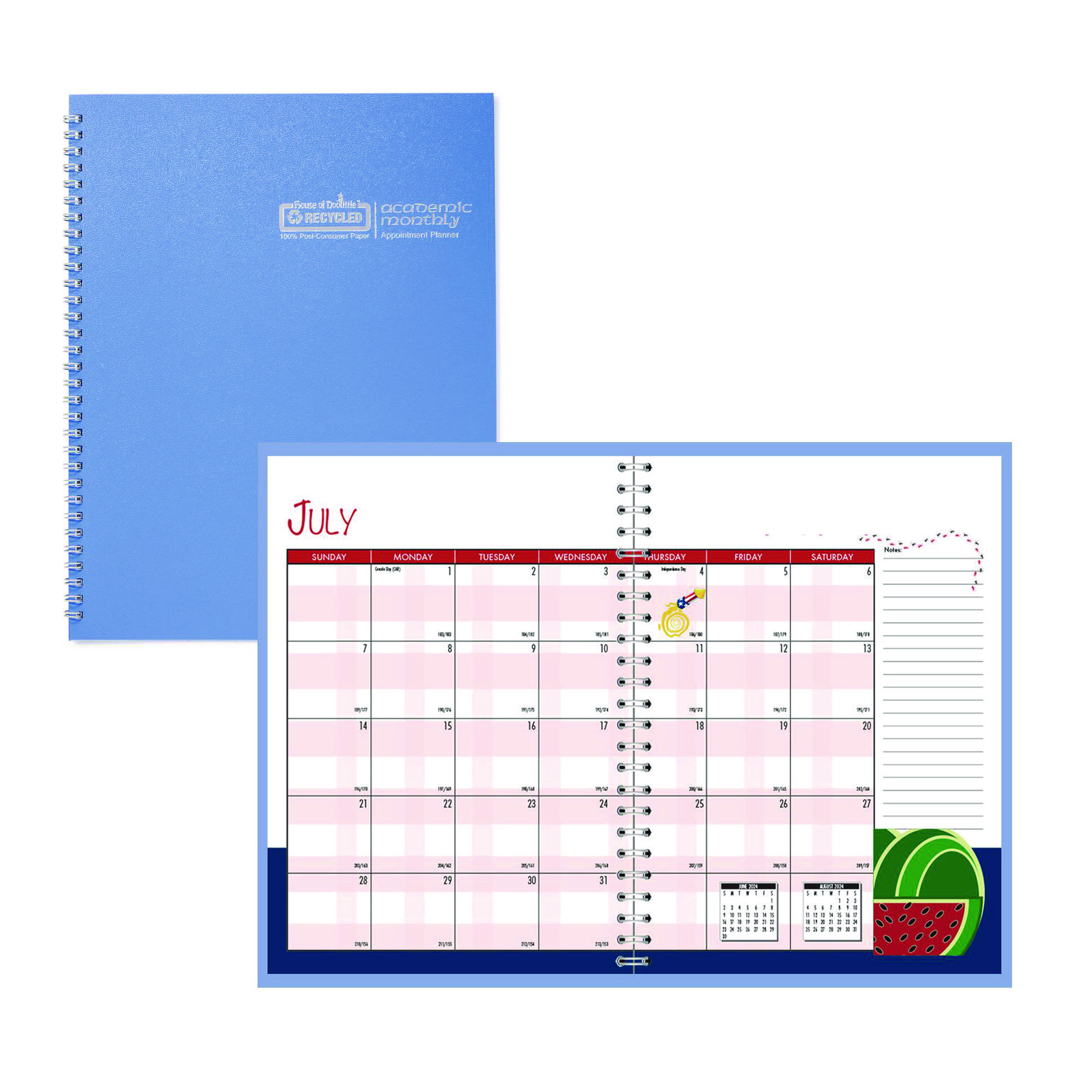 Recycled Academic Year Illustrated Monthly Planner, 10 x 7, Light Blue Cover, 12-Month (July to June): 2024 to 2025