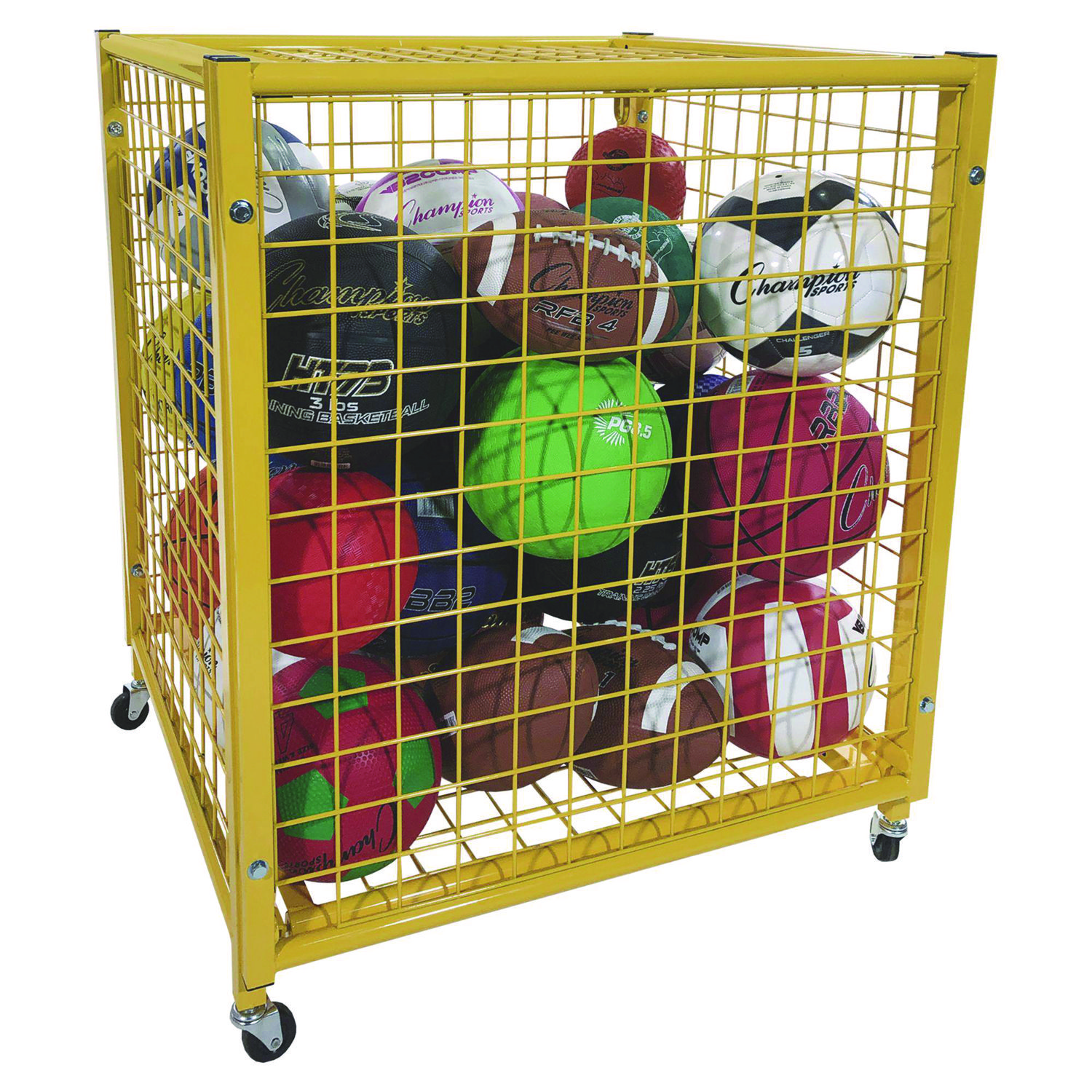 Half Size Lockable Ball Locker, Metal, 132 lb Capacity, 29 x 27 x 31, Yellow